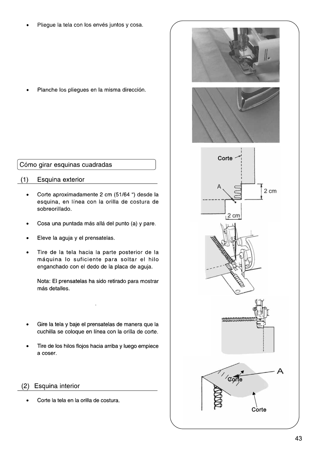 Singer 850CSH instruction manual Corte 