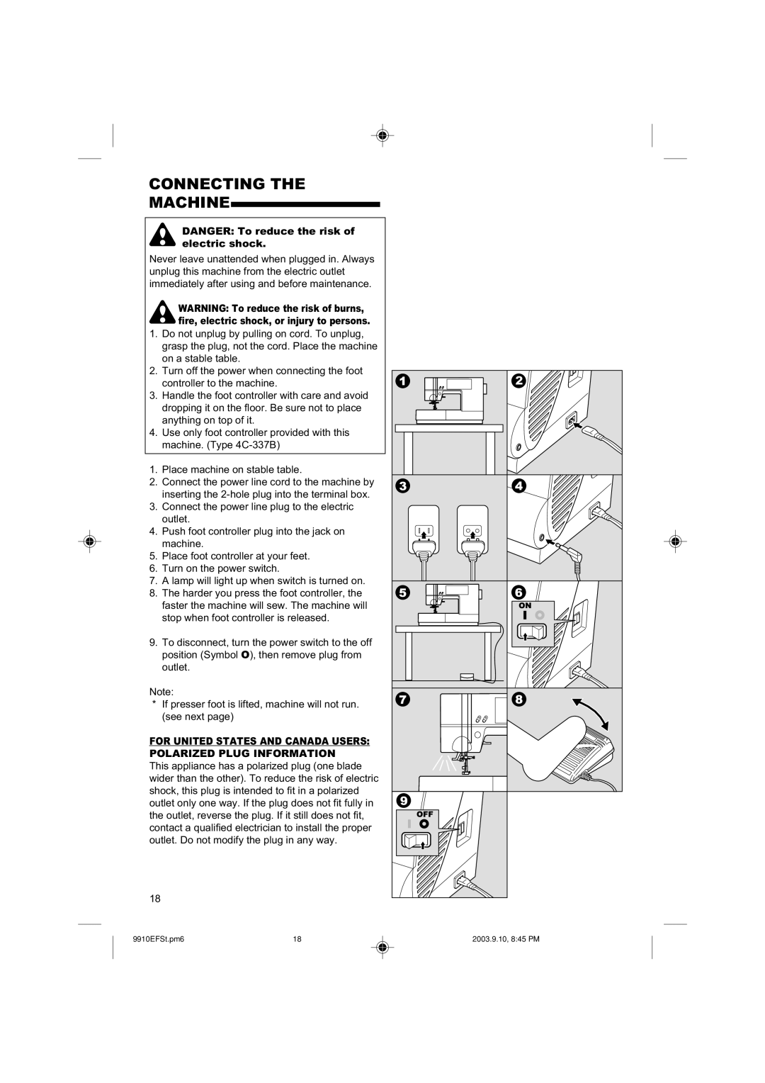 Singer 9910 instruction manual Connecting Machine 