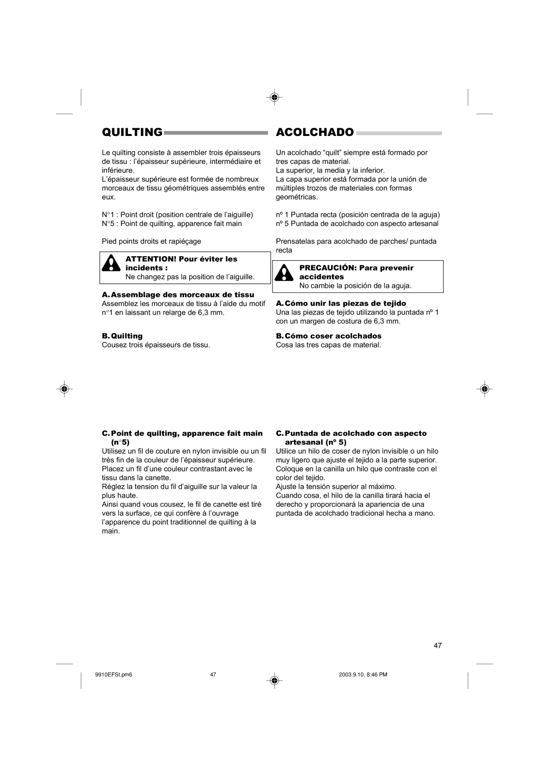 Singer 9910 instruction manual Quiltingacolchado 