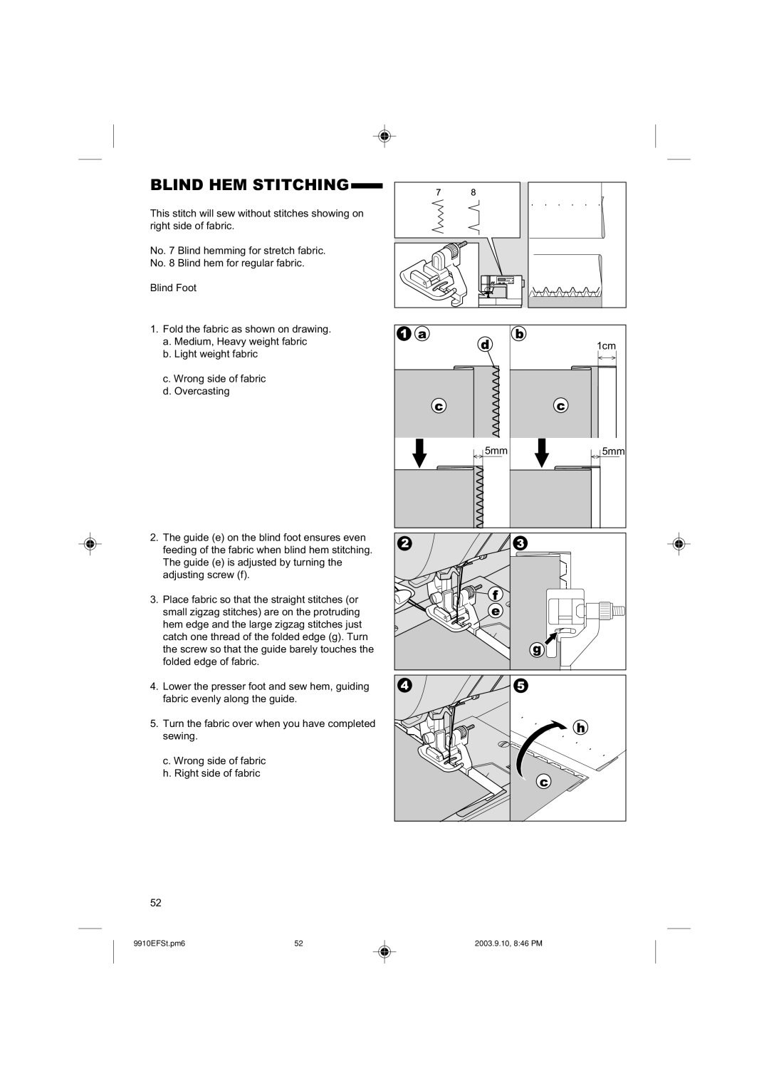 Singer 9910 instruction manual Blind HEM Stitching 