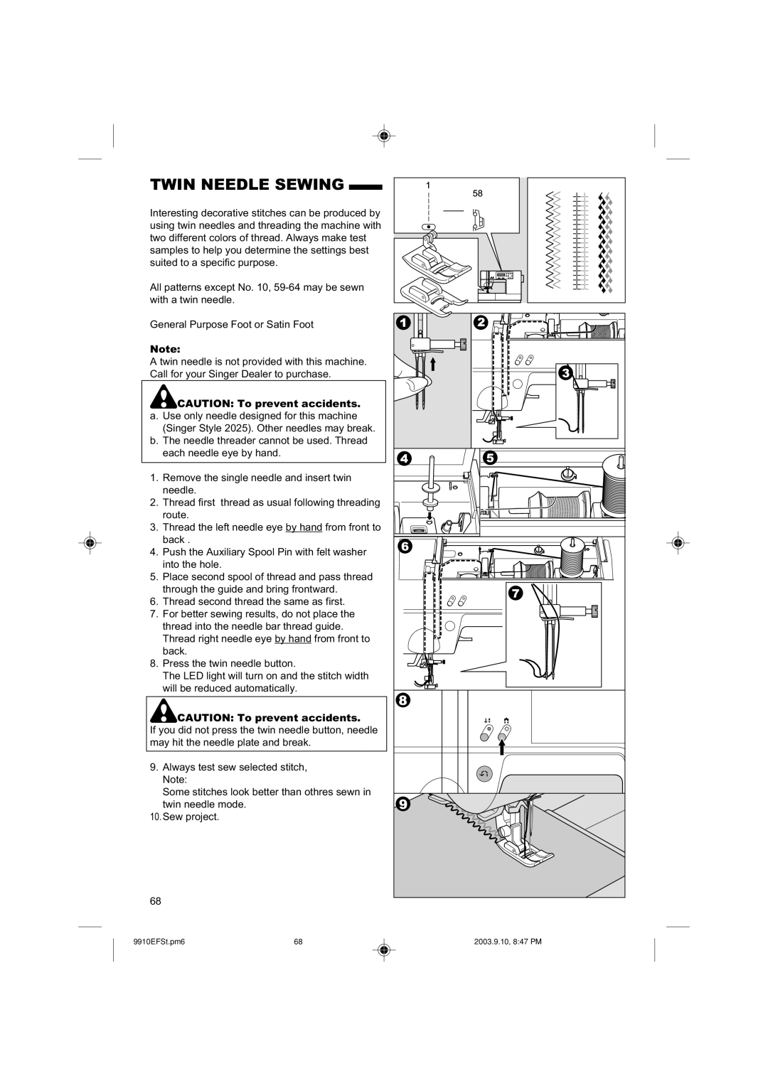 Singer 9910 instruction manual Twin Needle Sewing 