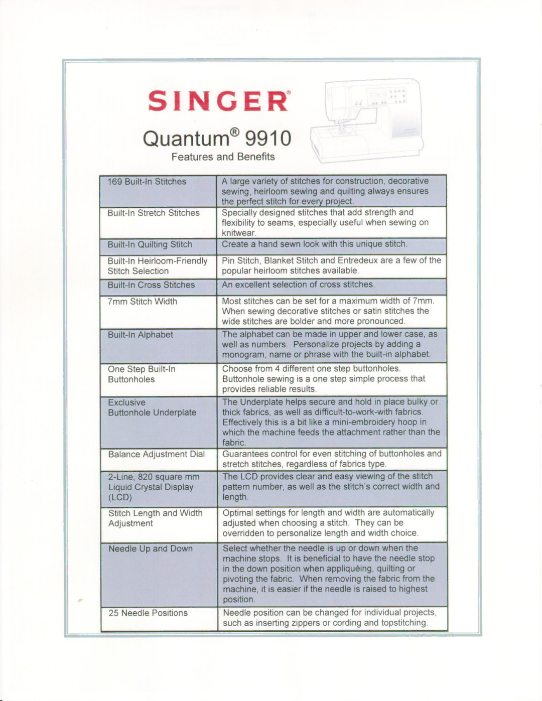 Singer 9910 manual 