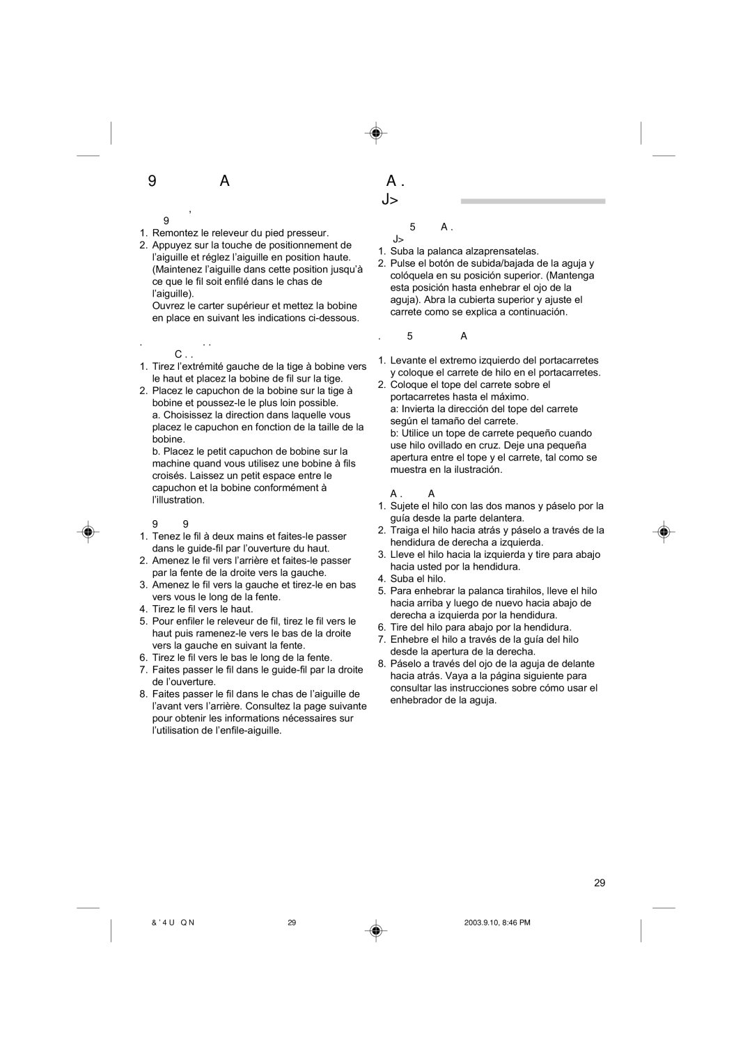 Singer 9910EFSC.PM6 instruction manual Enfilage DE LA Machine, Enhebrado DE LA Máquina 