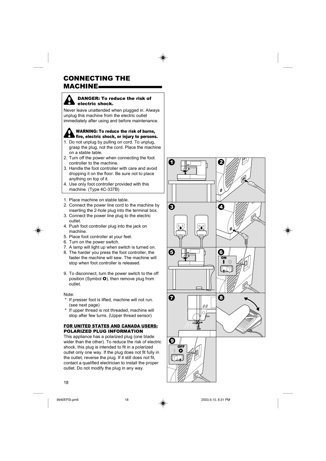 Singer 9940 instruction manual Connecting Machine 