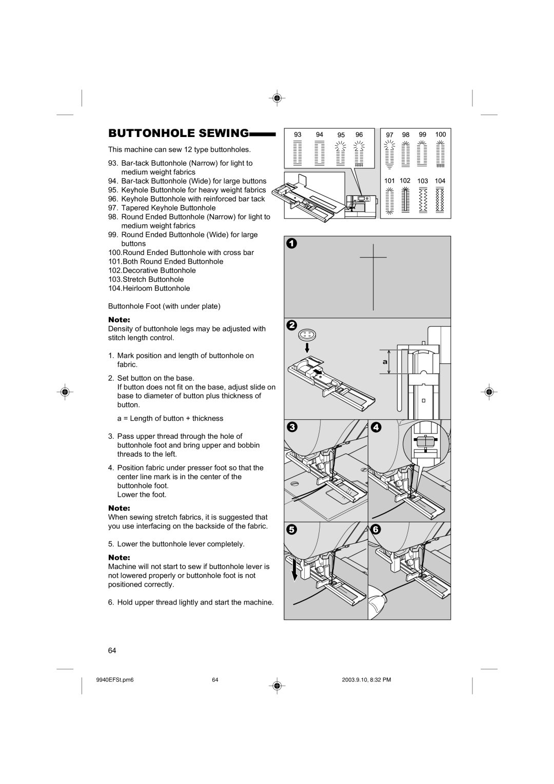 Singer 9940 instruction manual Buttonhole Sewing 