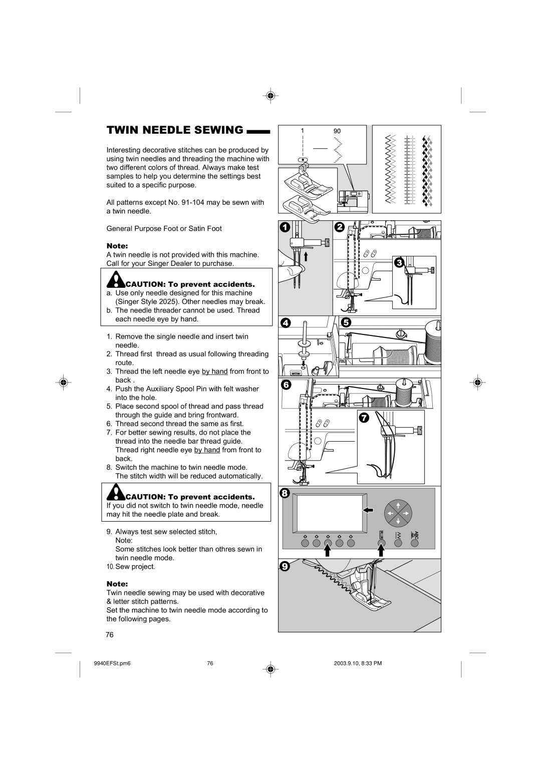 Singer 9940 instruction manual Twin Needle Sewing 