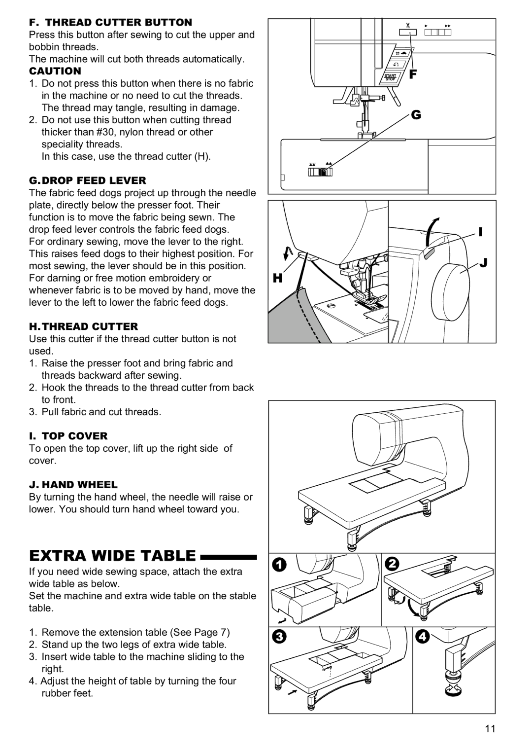 Singer 9960 instruction manual Extra Wide Table 