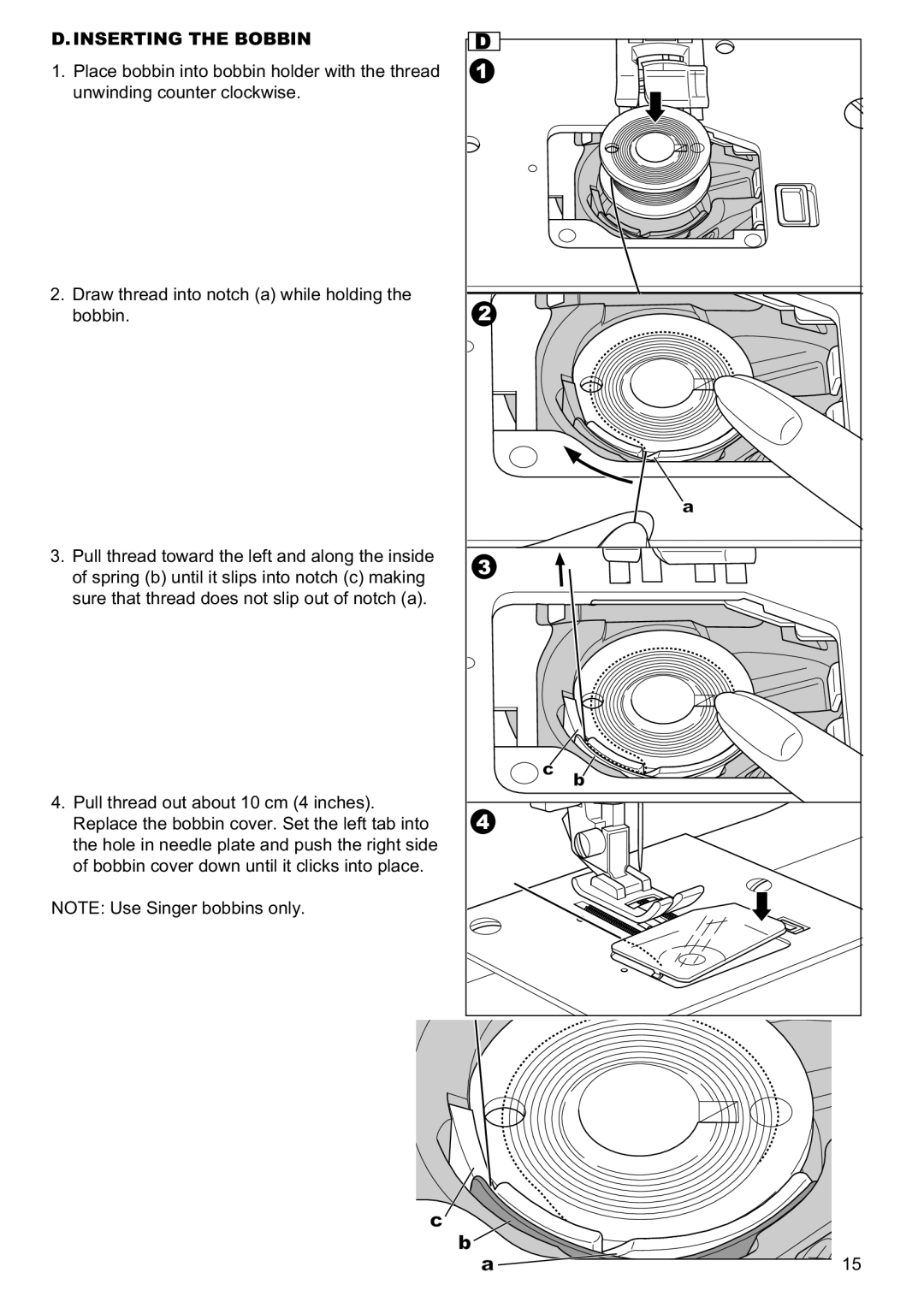 Singer 9960 instruction manual Inserting the Bobbin 