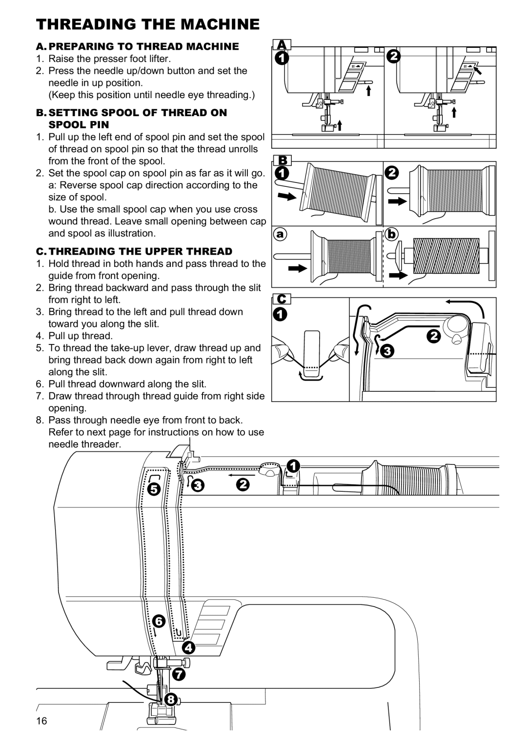 Singer 9960 instruction manual Threading the Machine, Threading the Upper Thread 