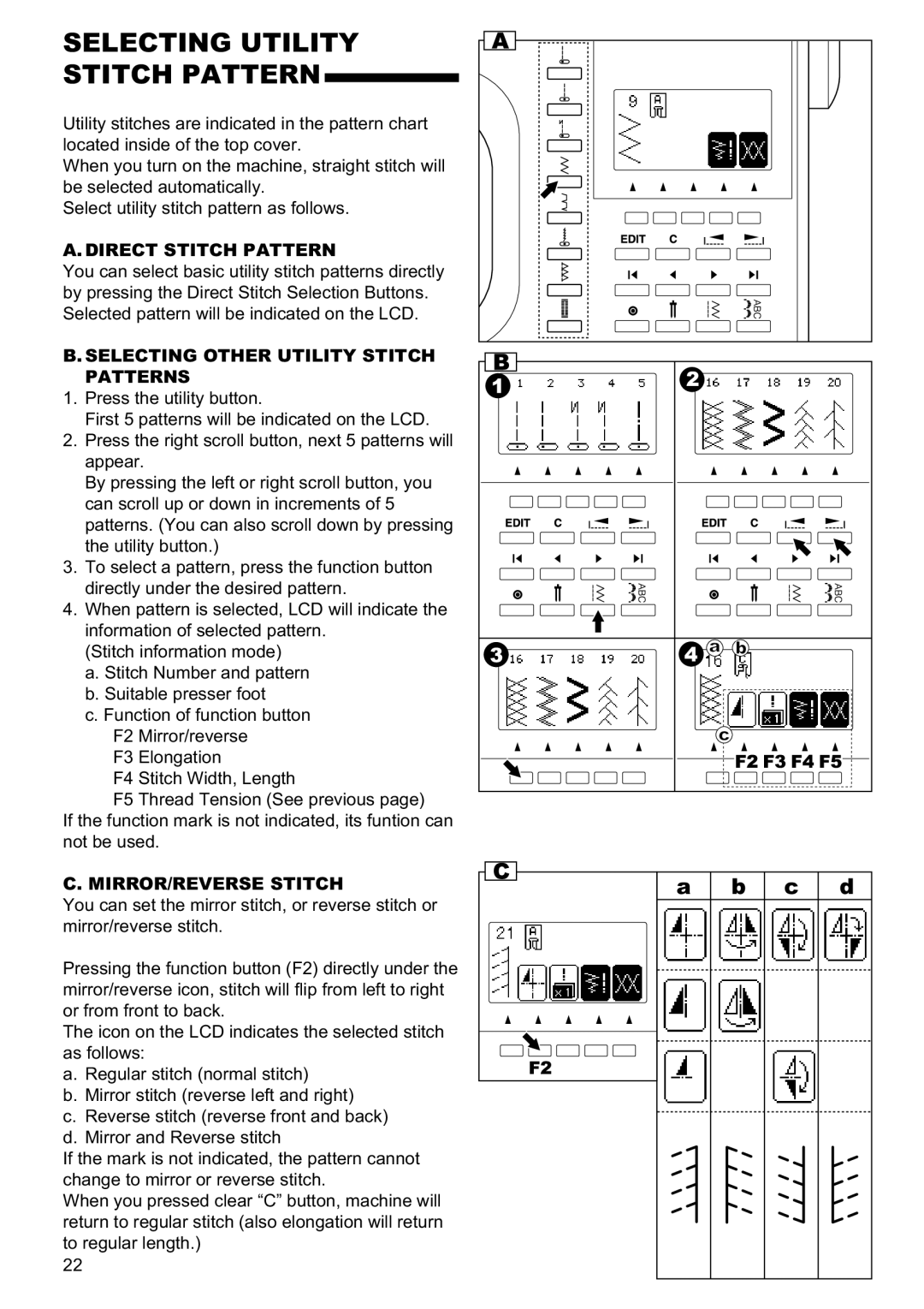 Singer 9960 Selecting Utility Stitch Pattern, Direct Stitch Pattern, Selecting Other Utility Stitch Patterns 