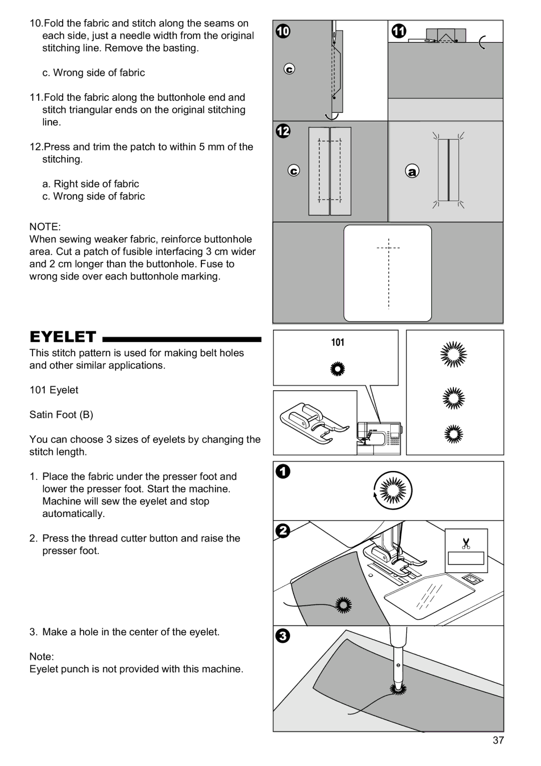 Singer 9960 instruction manual Eyelet 