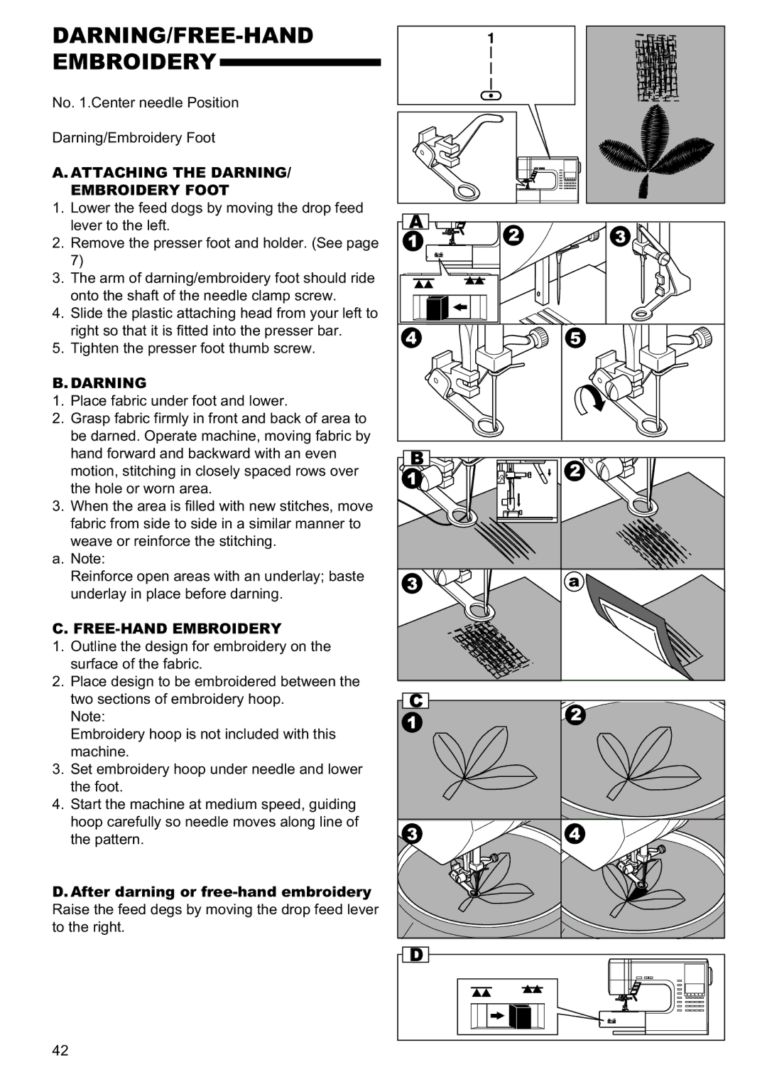 Singer 9960 instruction manual DARNING/FREE-HAND Embroidery, Darning 