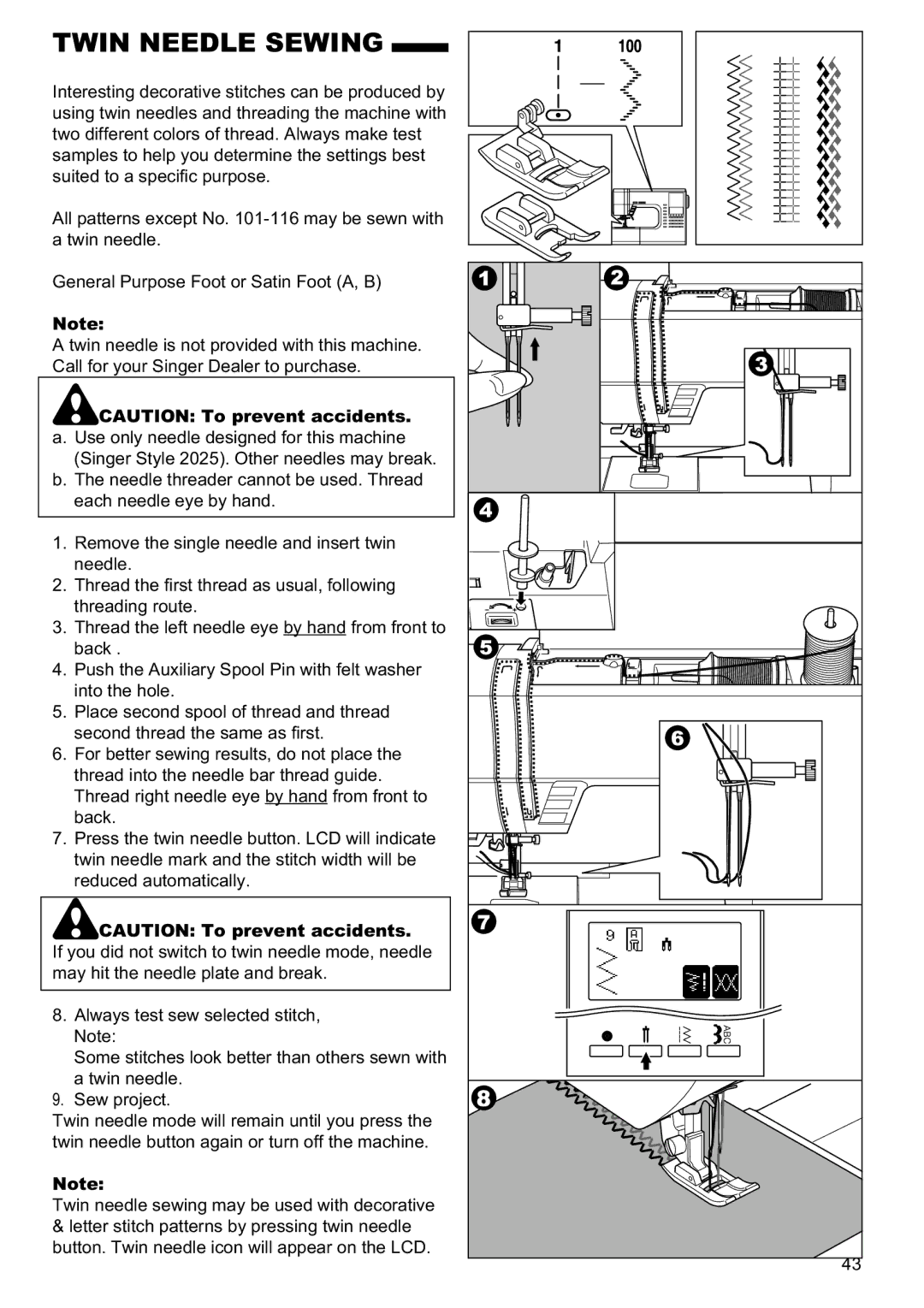 Singer 9960 instruction manual Twin Needle Sewing, Twin needle sewing may be used with decorative 