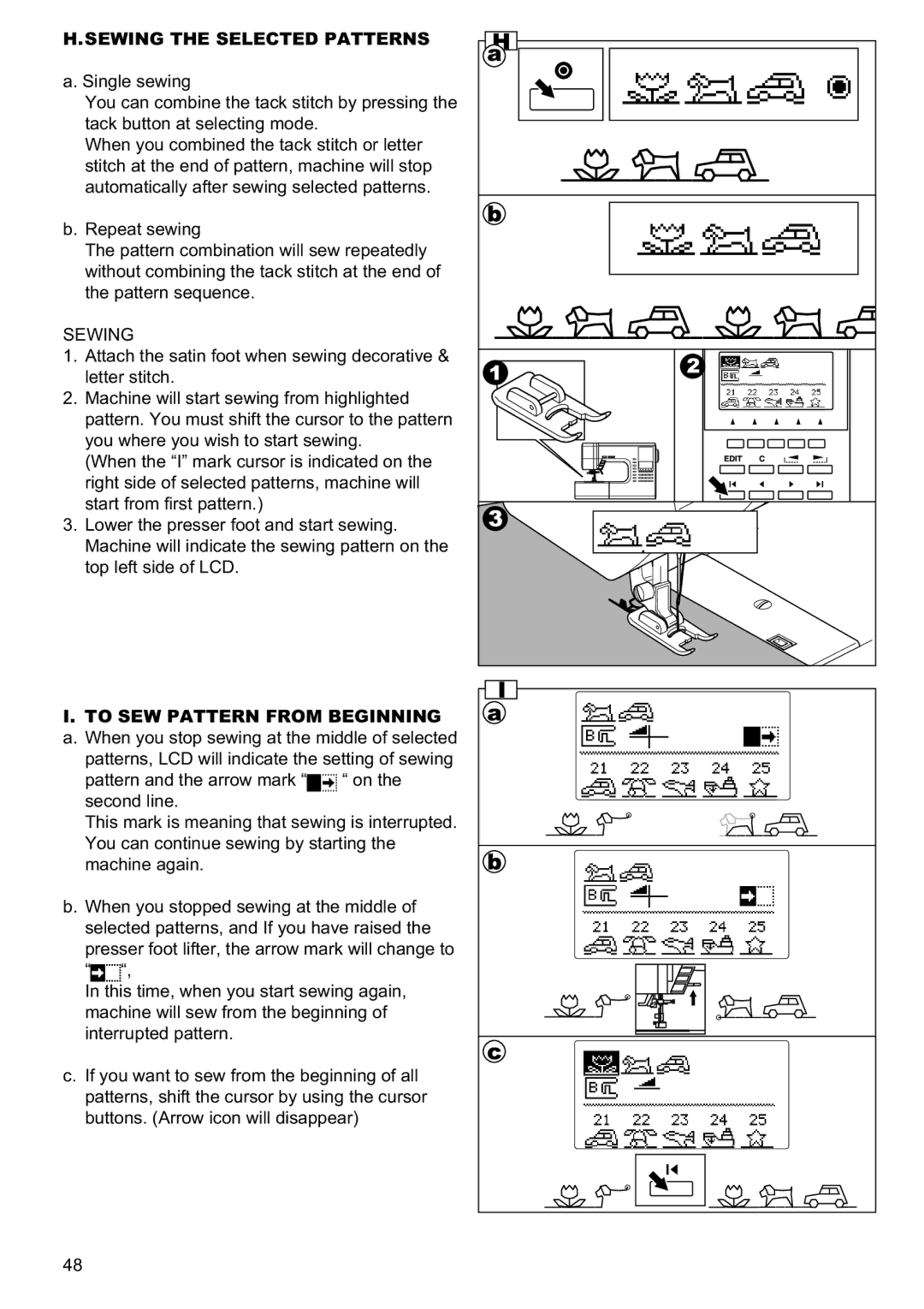 Singer 9960 instruction manual Sewing the Selected Patterns 