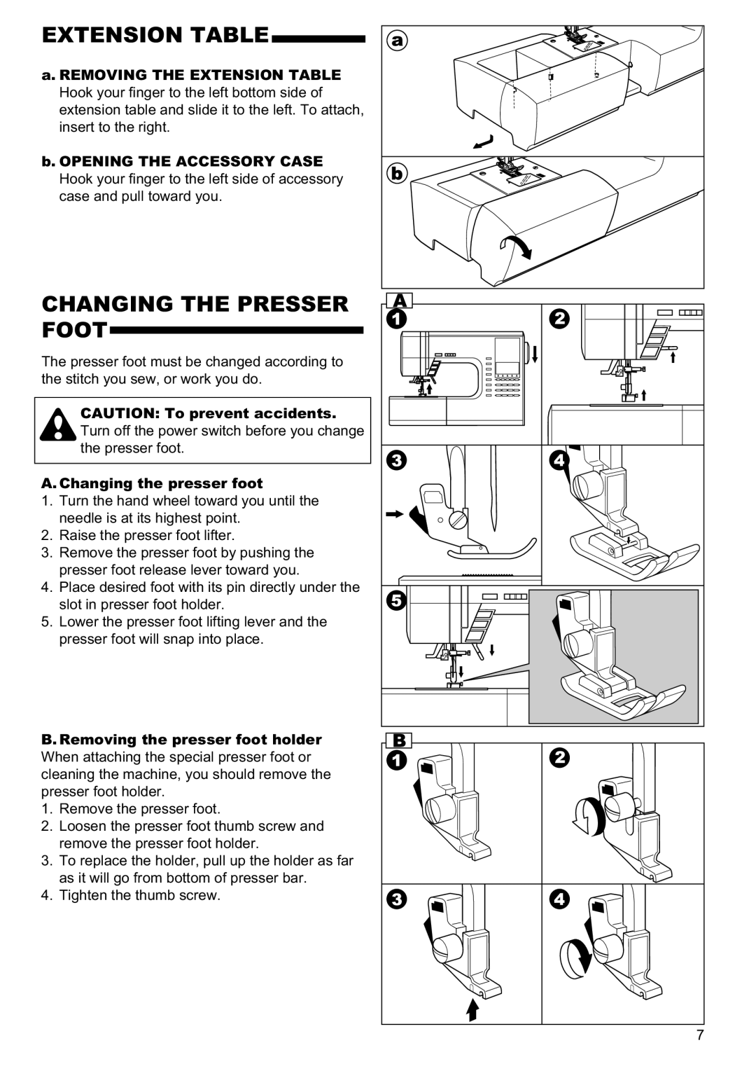 Singer 9960 instruction manual Extension Table, Changing the Presser Foot, Changing the presser foot 