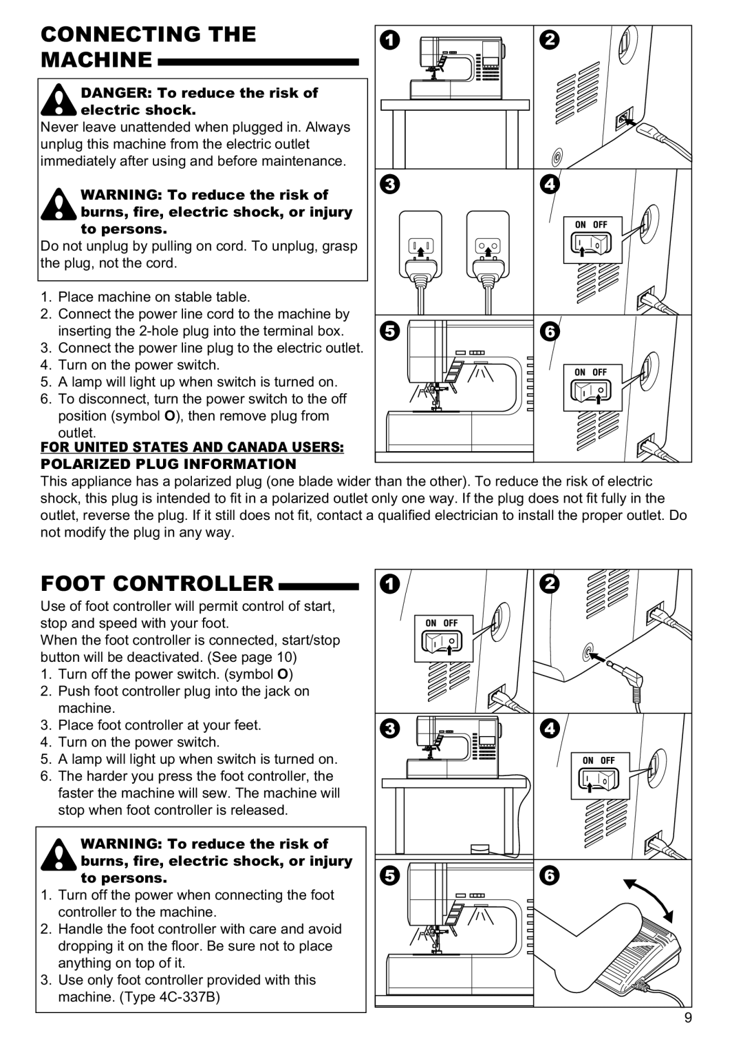 Singer 9960 instruction manual Connecting Machine, Foot Controller 