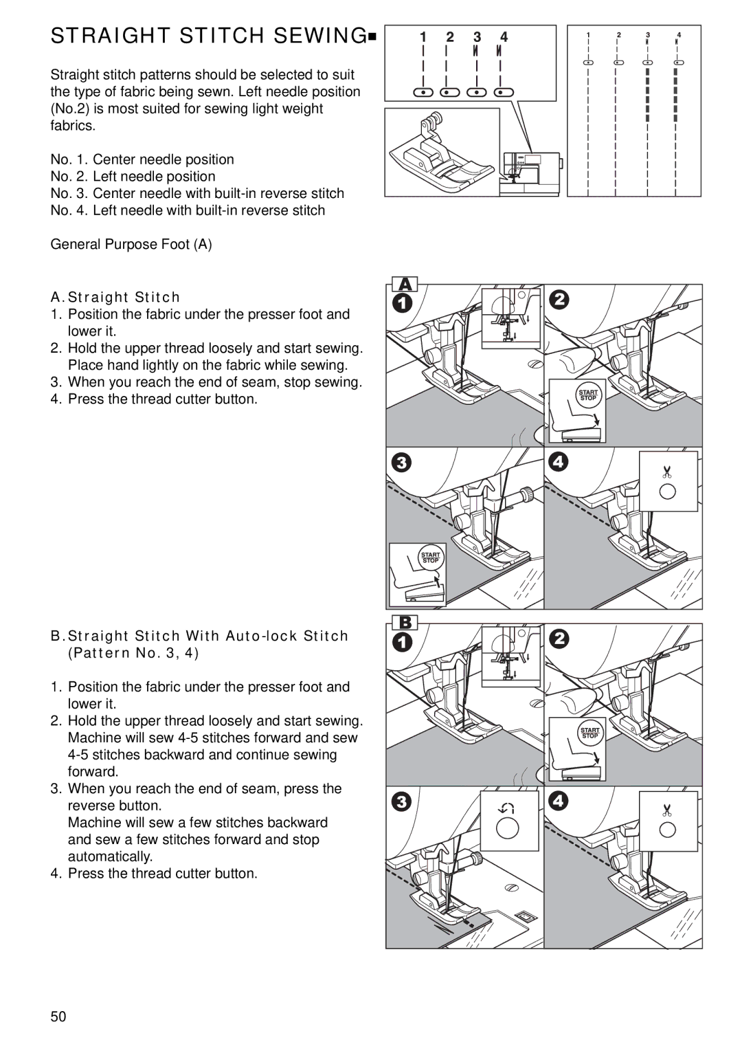 Singer 9985 instruction manual Straight Stitch Sewing, Position the fabric under the presser foot and lower it 