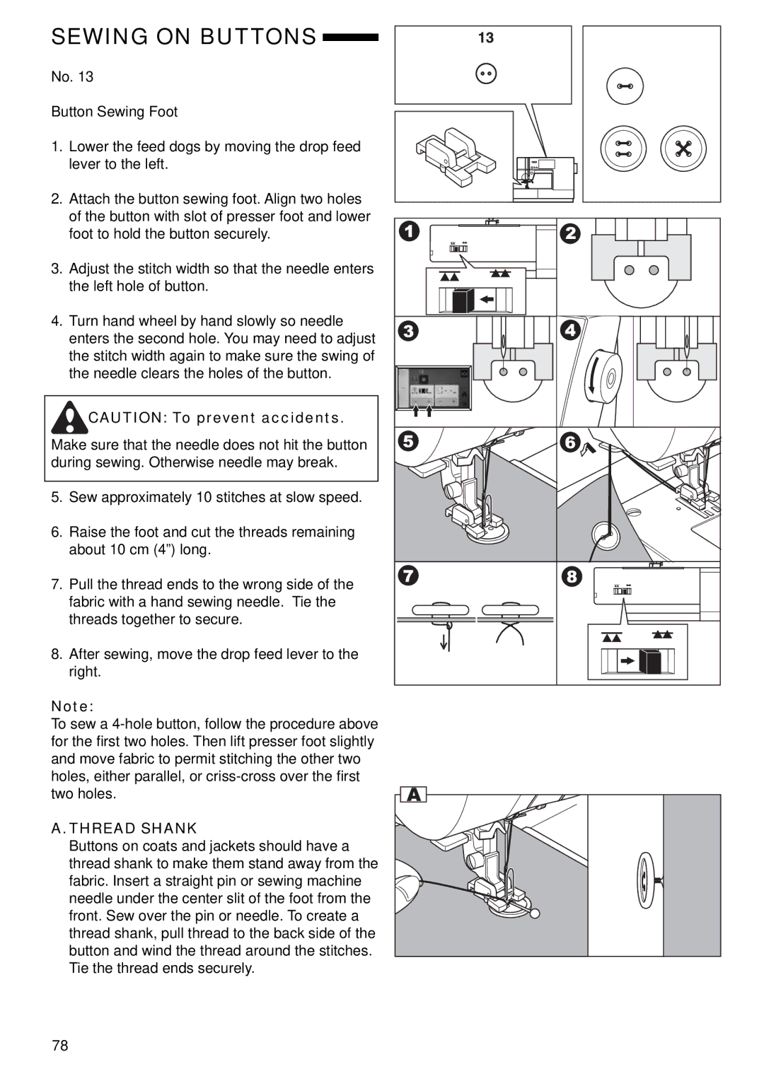 Singer 9985 instruction manual Sewing on Buttons 