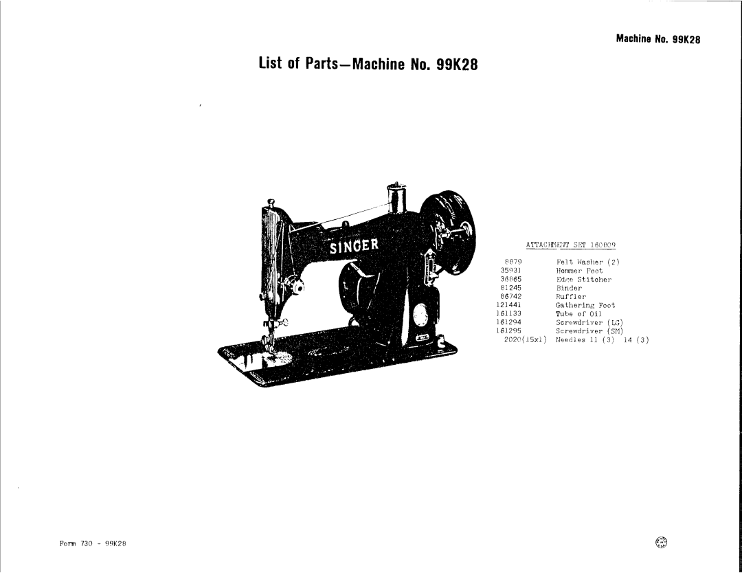 Singer 99K28 manual 