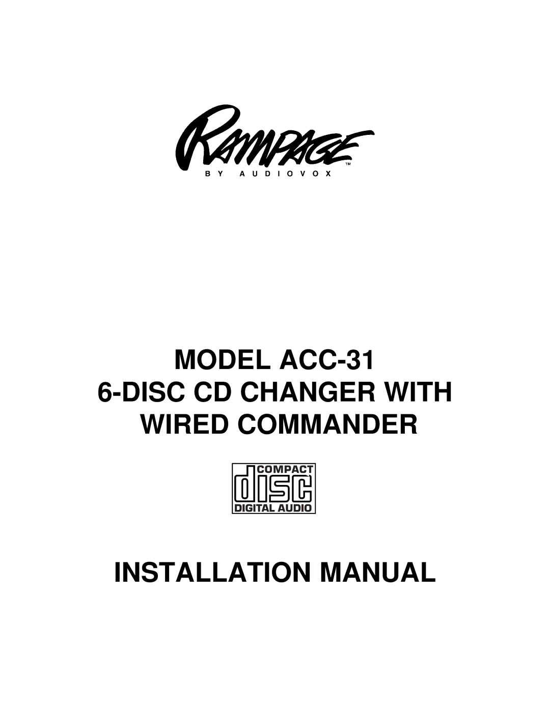 Singer installation manual Model ACC-31 Disc CD Changer with Wired Commander 