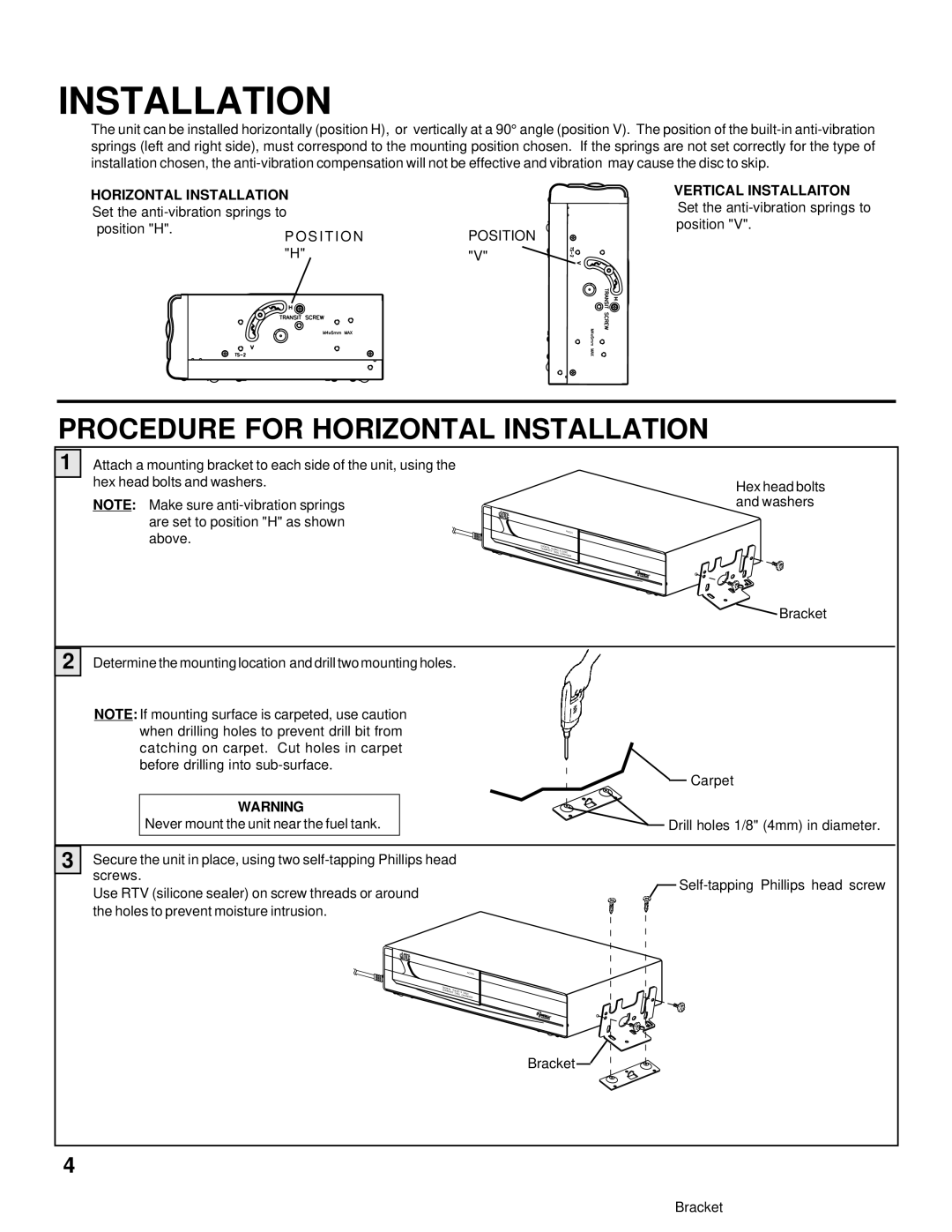 Singer ACC-31 installation manual Procedure for Horizontal Installation 