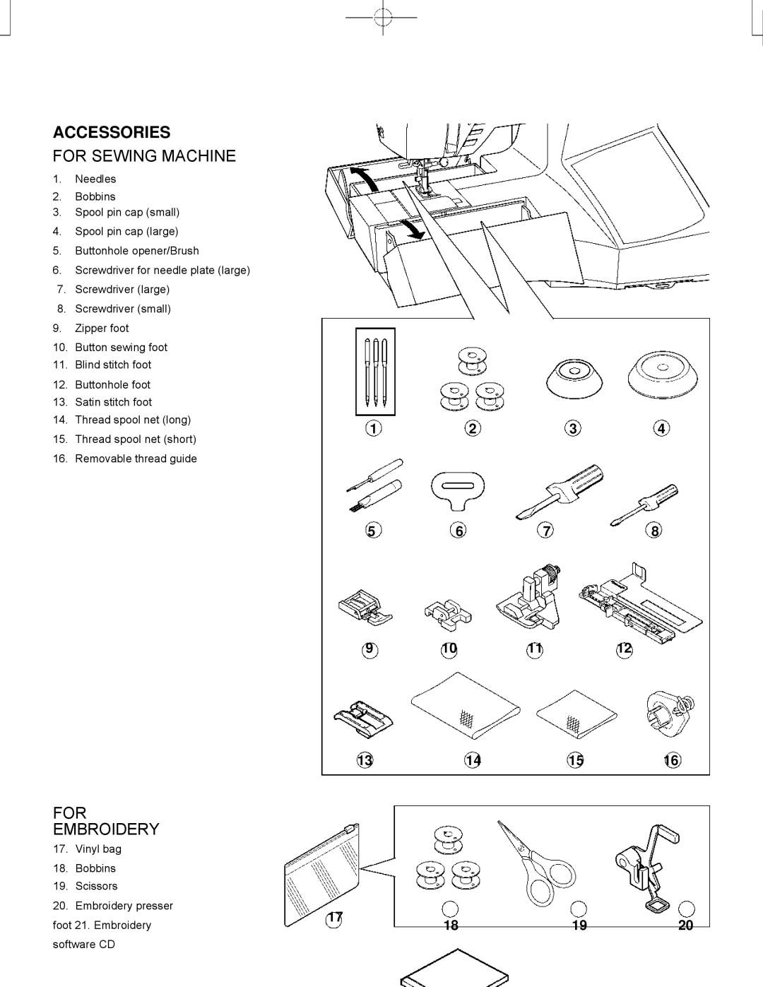 Singer CE-150 instruction manual Accessories, For Sewing Machine, For Embroidery 