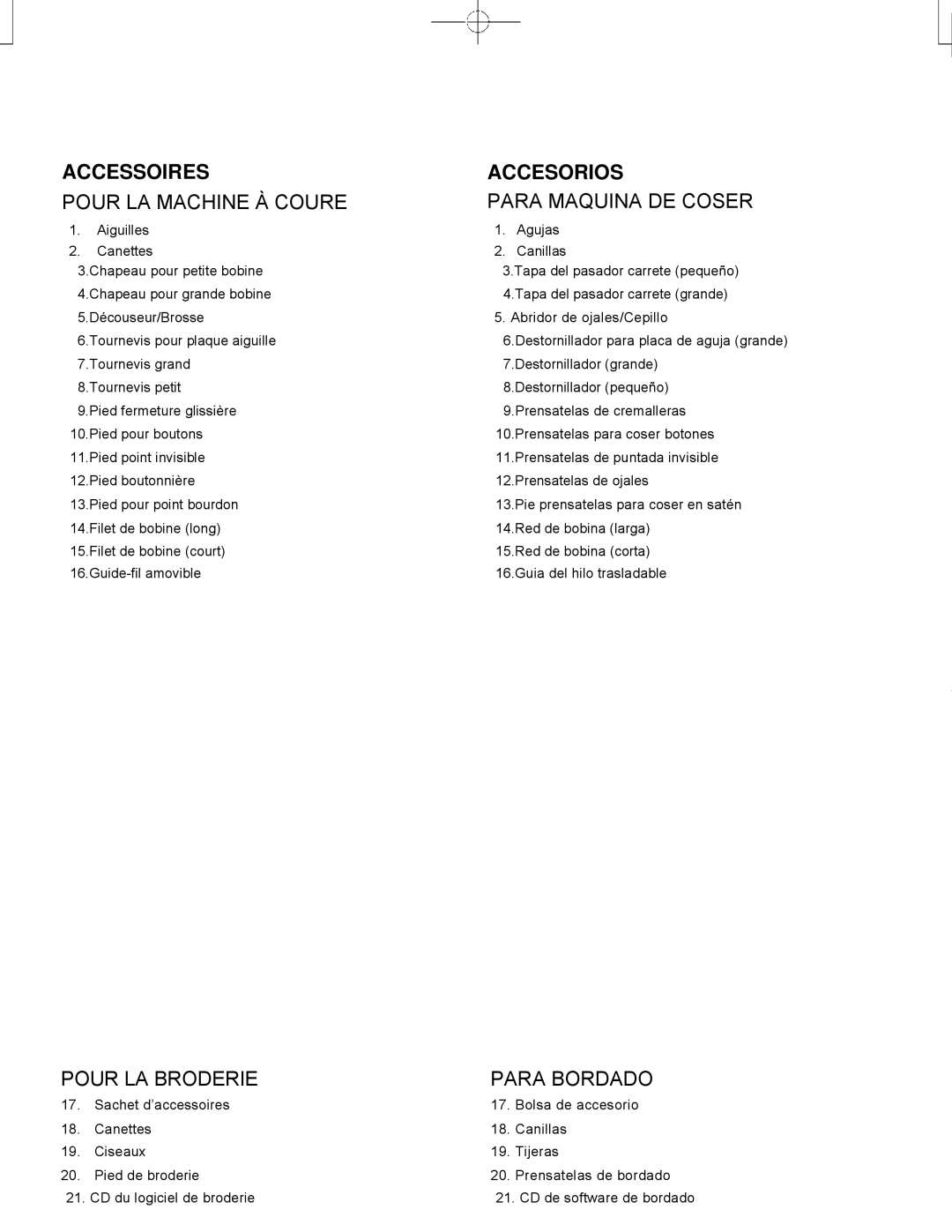 Singer CE-150 instruction manual Accessoires, Accesorios 