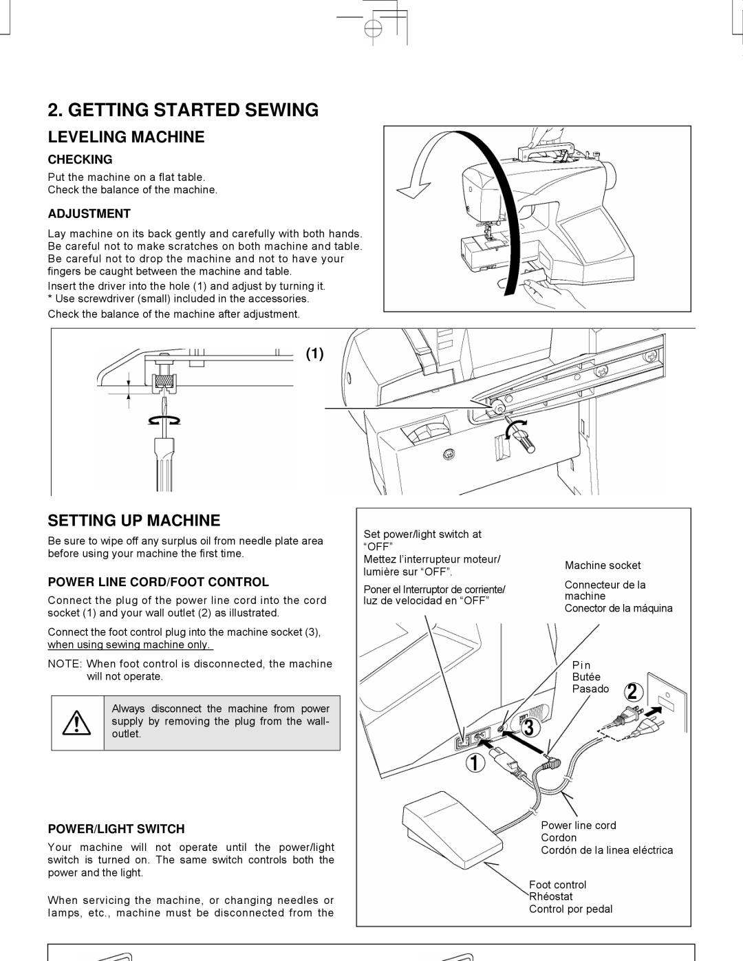 Singer CE-150 instruction manual Leveling Machine, Setting UP Machine 