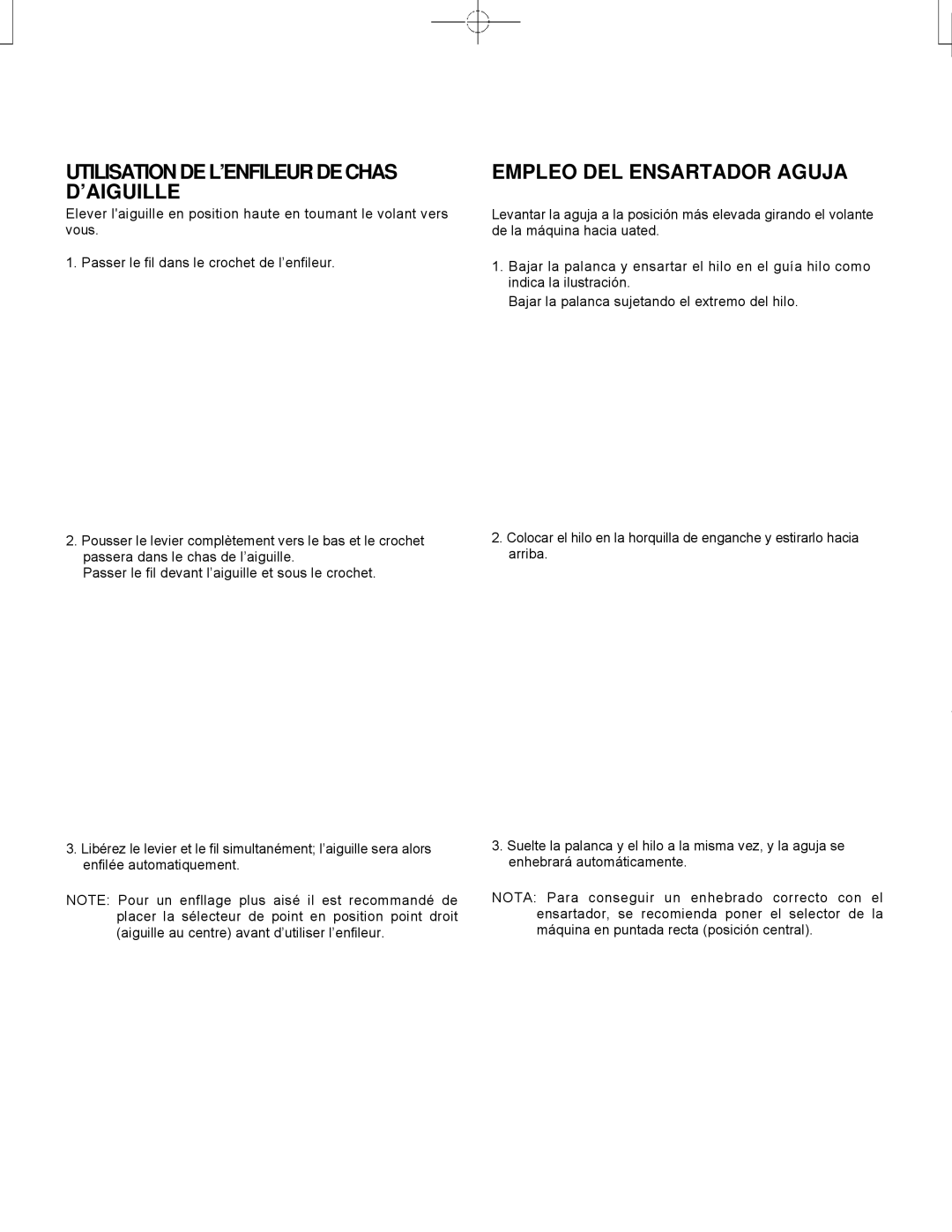 Singer CE-150 instruction manual Utilisation DE L’ENFILEUR DE Chas D’AIGUILLE, Empleo DEL Ensartador Aguja 