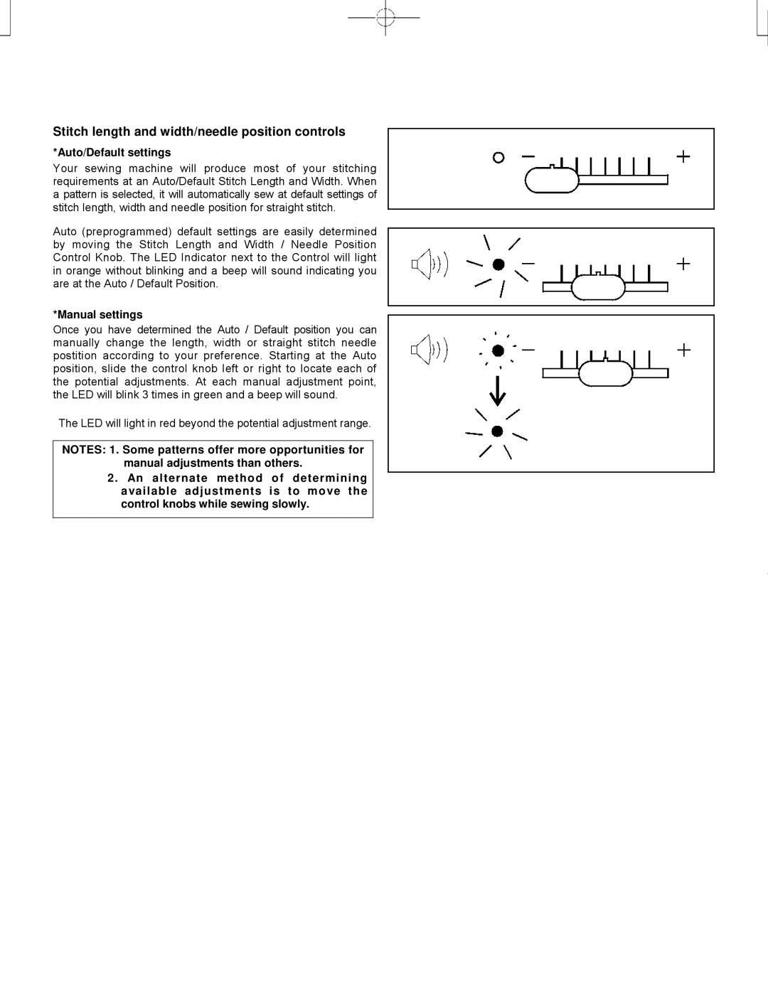 Singer CE-150 instruction manual Stitch length and width/needle position controls 