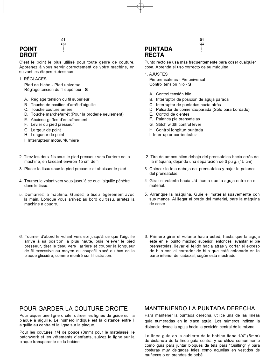 Singer CE-150 instruction manual Point Droit, Puntada Recta, Pour Garder LA Couture Droite 