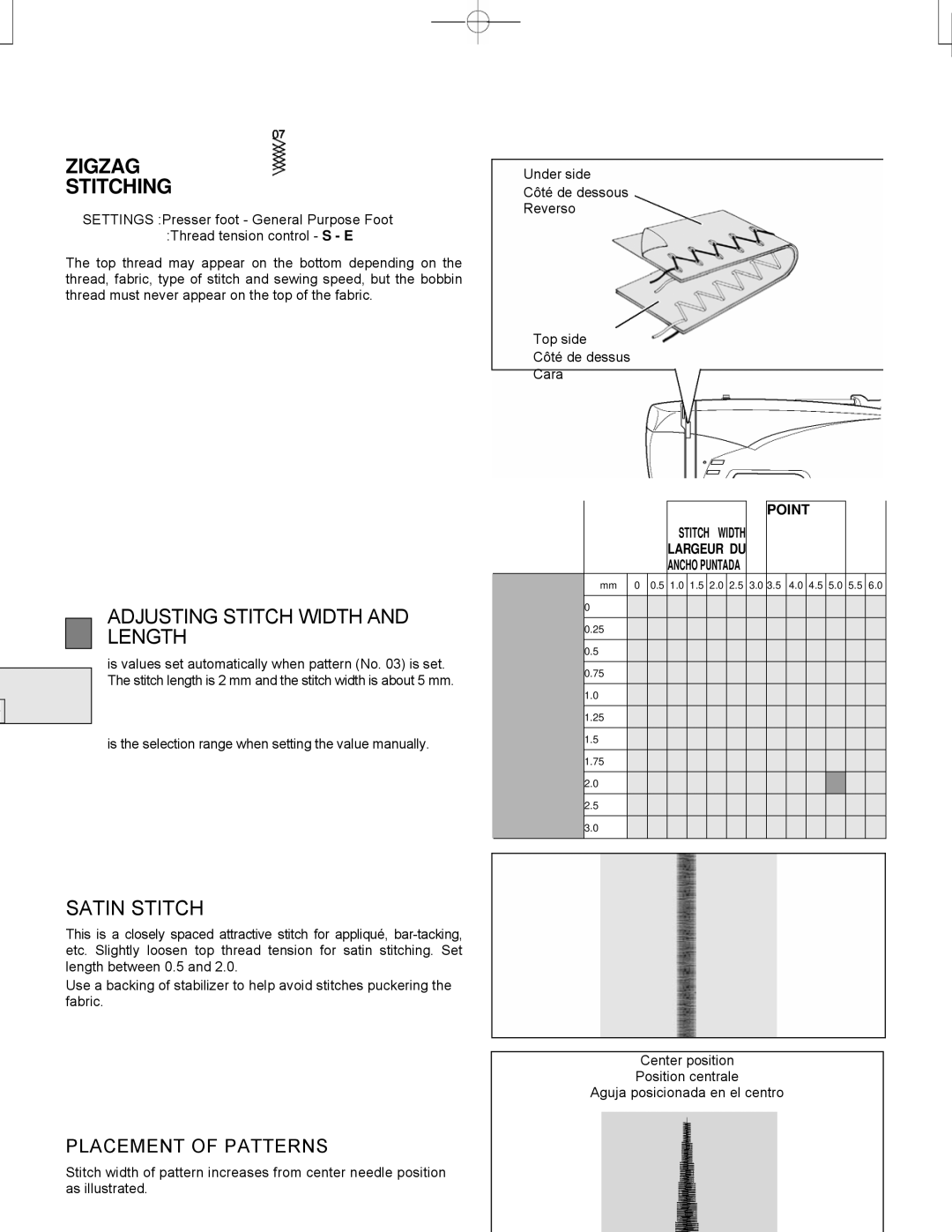 Singer CE-150 instruction manual Zigzag Stitching, Adjusting Stitch Width and Length, Satin Stitch 