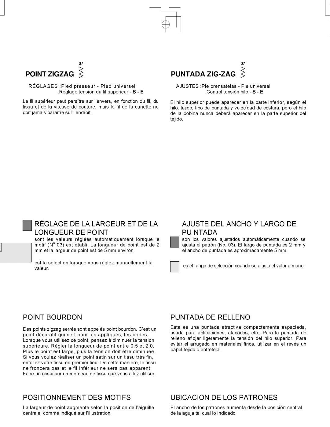 Singer CE-150 instruction manual Point Zigzag, Puntada ZIG-ZAG 