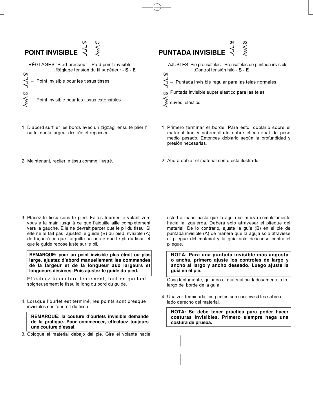 Singer CE-150 instruction manual Point Invisible, Puntada Invisible 