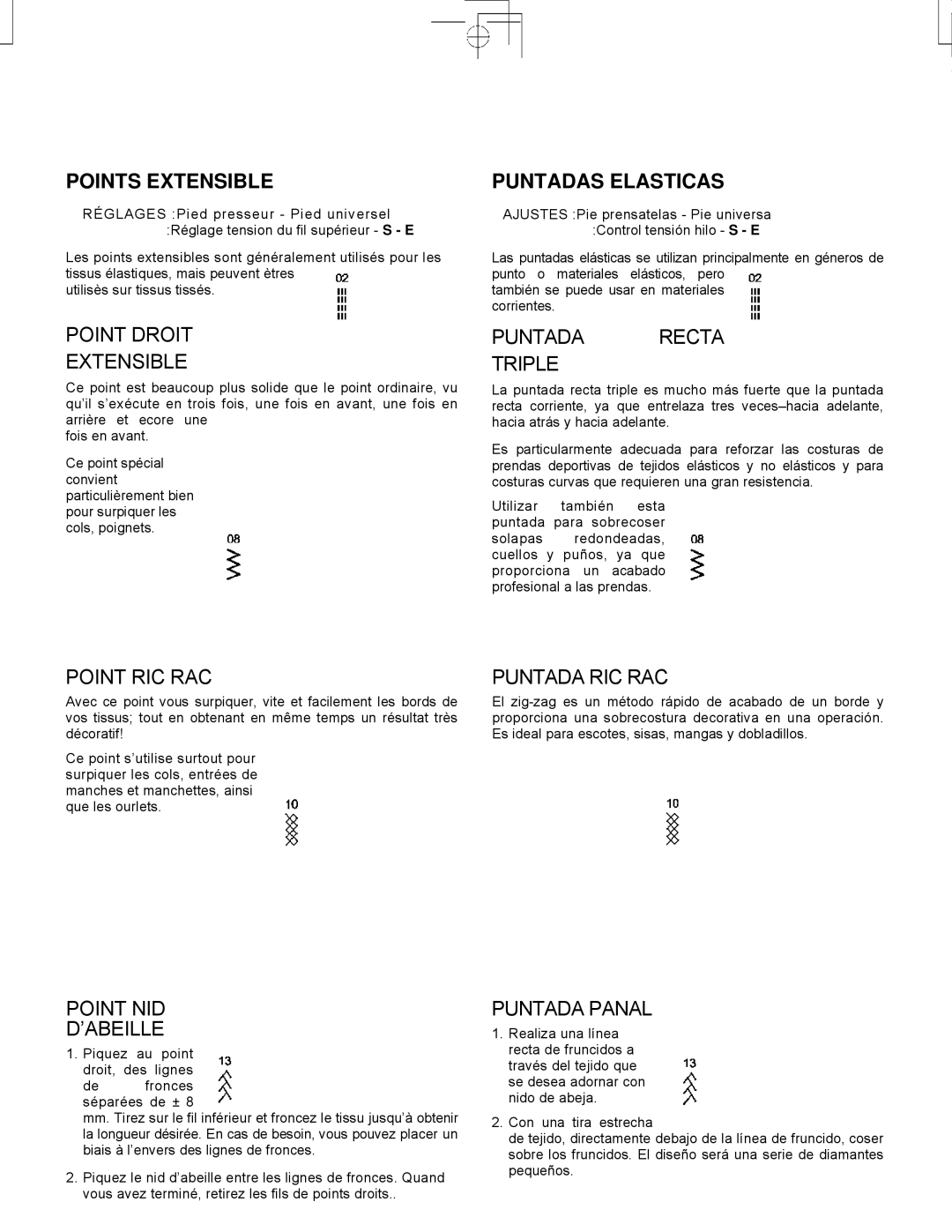 Singer CE-150 instruction manual Points Extensible, Puntadas Elasticas 