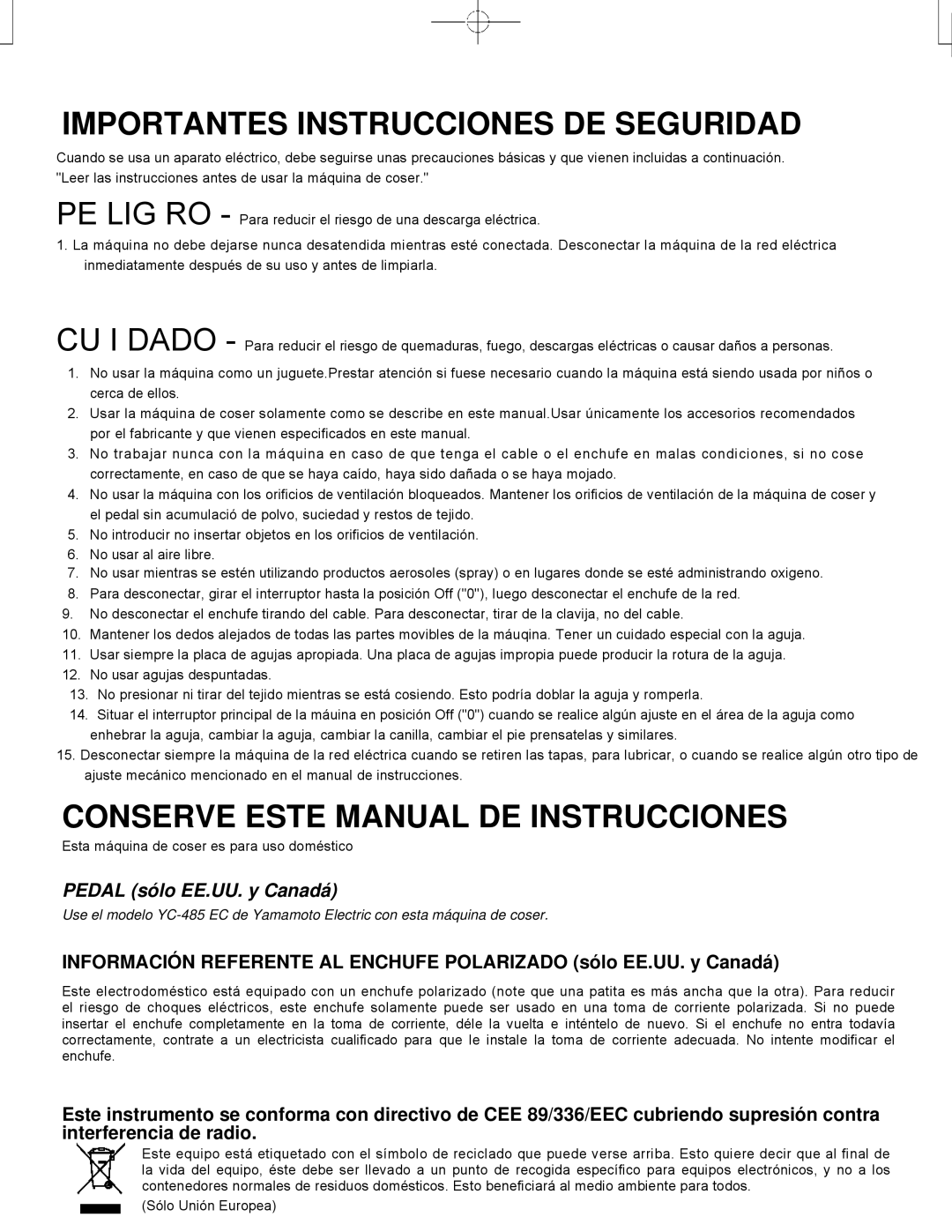 Singer CE-150 instruction manual Importantes Instrucciones DE Seguridad 