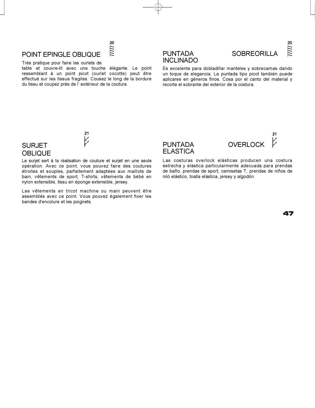 Singer CE-150 Point Epingle Oblique, Surjet Oblique, Puntada Sobreorilla Inclinado, Puntada Overlock Elastica 