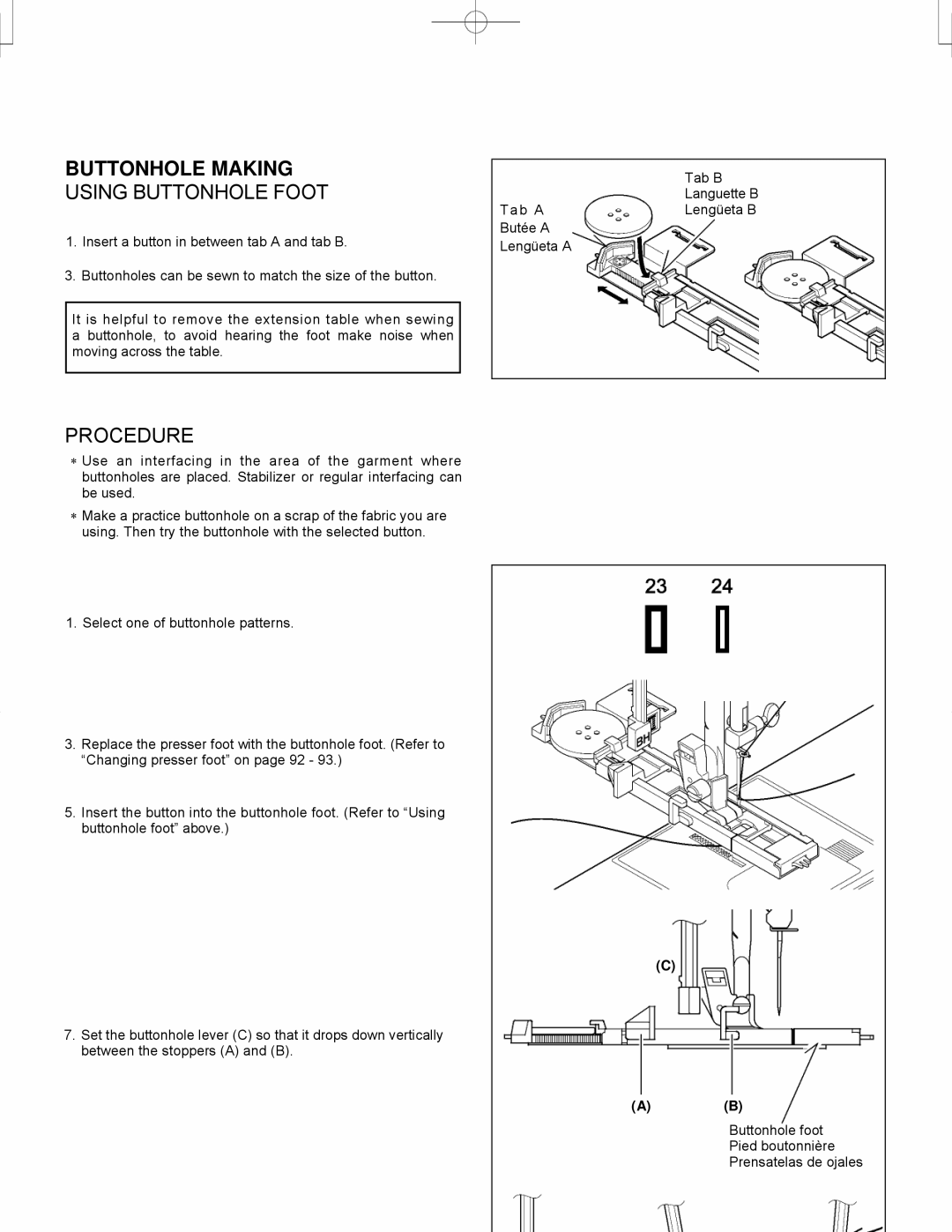 Singer CE-150 instruction manual Buttonhole Making, Using Buttonhole Foot, Procedure 