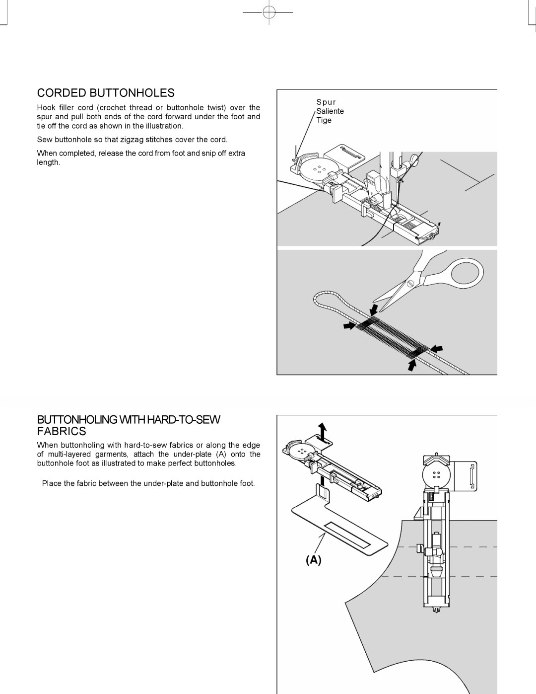 Singer CE-150 instruction manual Corded Buttonholes, BUTTONHOLINGWITHHARD-TO-SEW Fabrics 