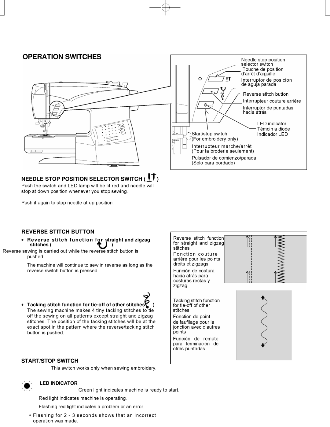 Singer CE-150 instruction manual Operation Switches, Needle Stop Position Selector Switch 