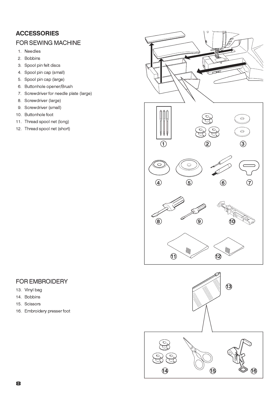 Singer CE-200 instruction manual Accessories, For Sewing Machine, For Embroidery 