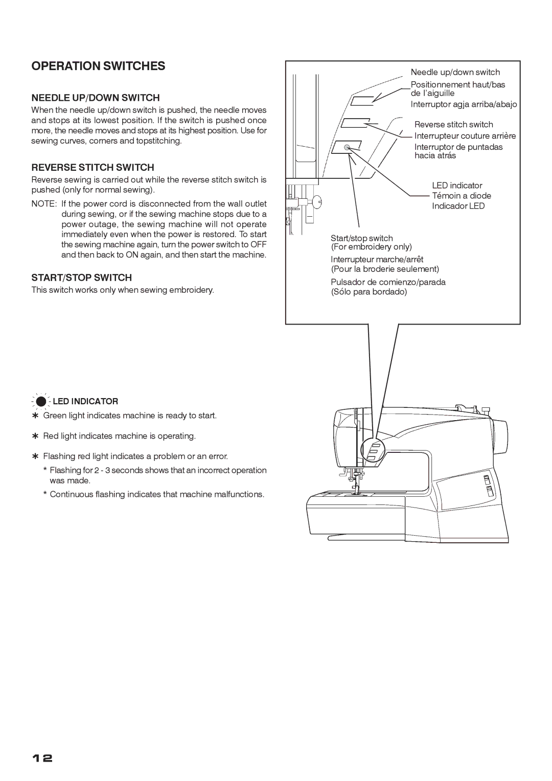 Singer CE-200 instruction manual Operation Switches, Needle UP/DOWN Switch 