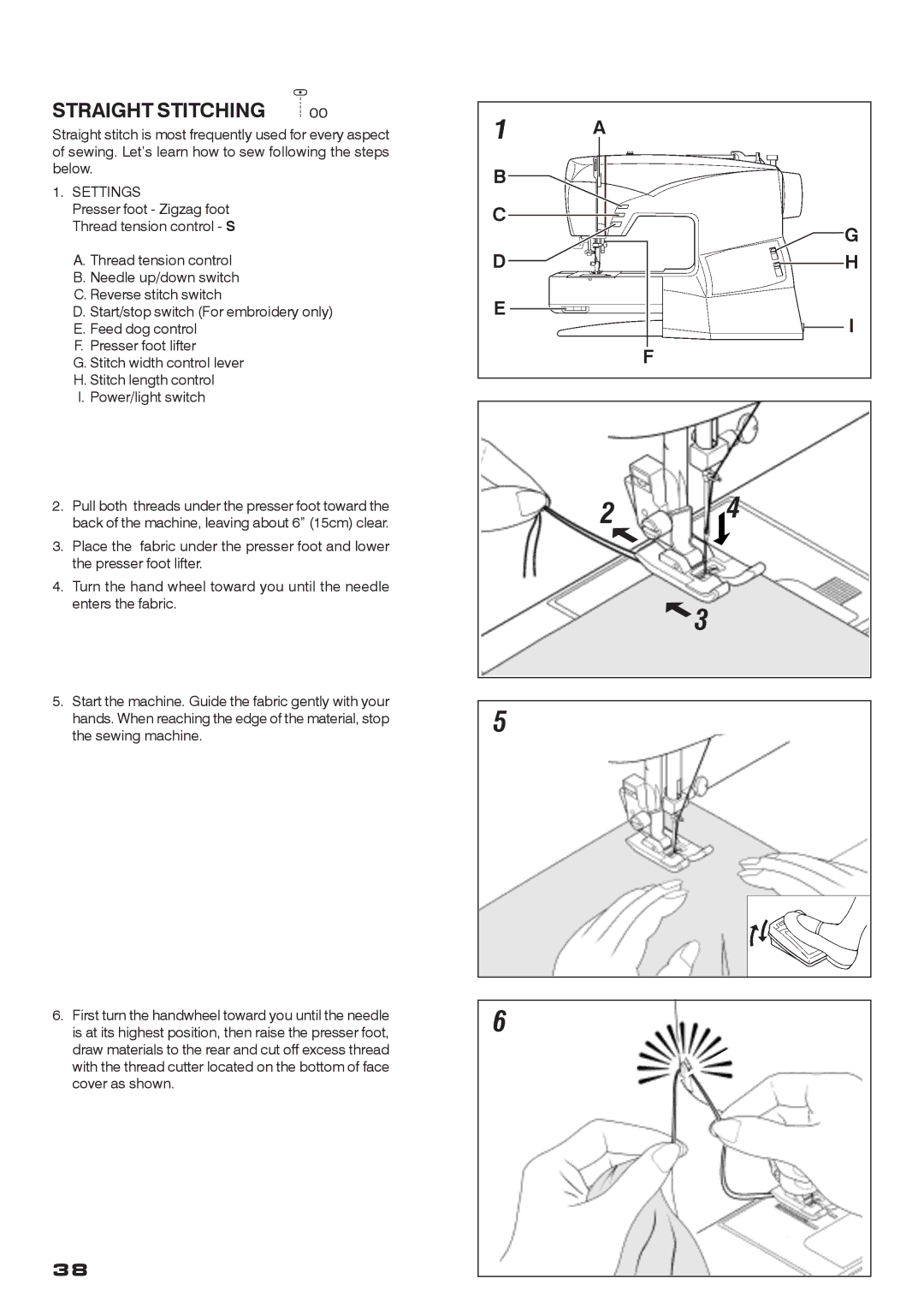 Singer CE-200 instruction manual Straight Stitching, Settings 