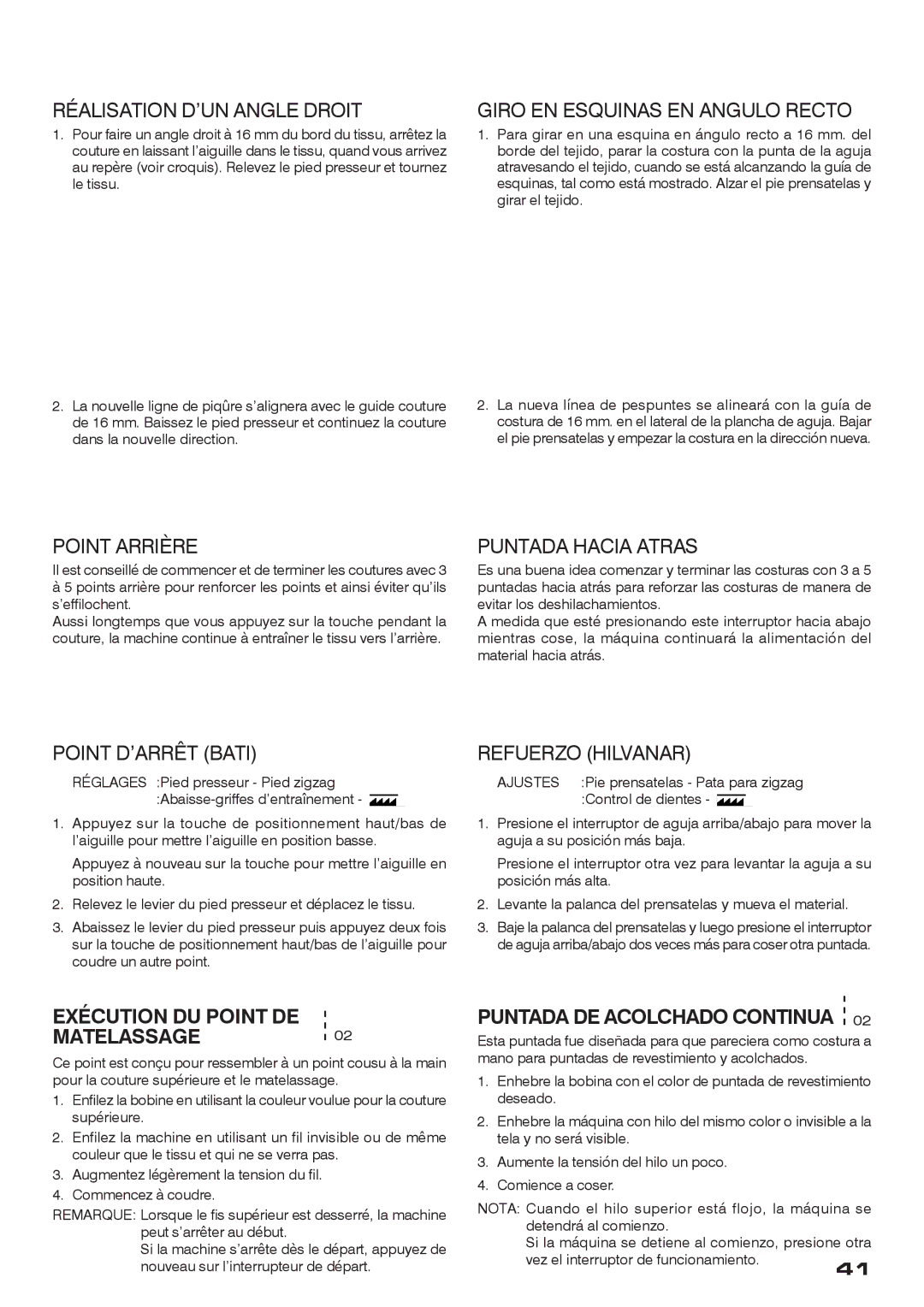 Singer CE-200 instruction manual Exécution DU Point DE MATELASSAGE02, Puntada DE Acolchado Continua 