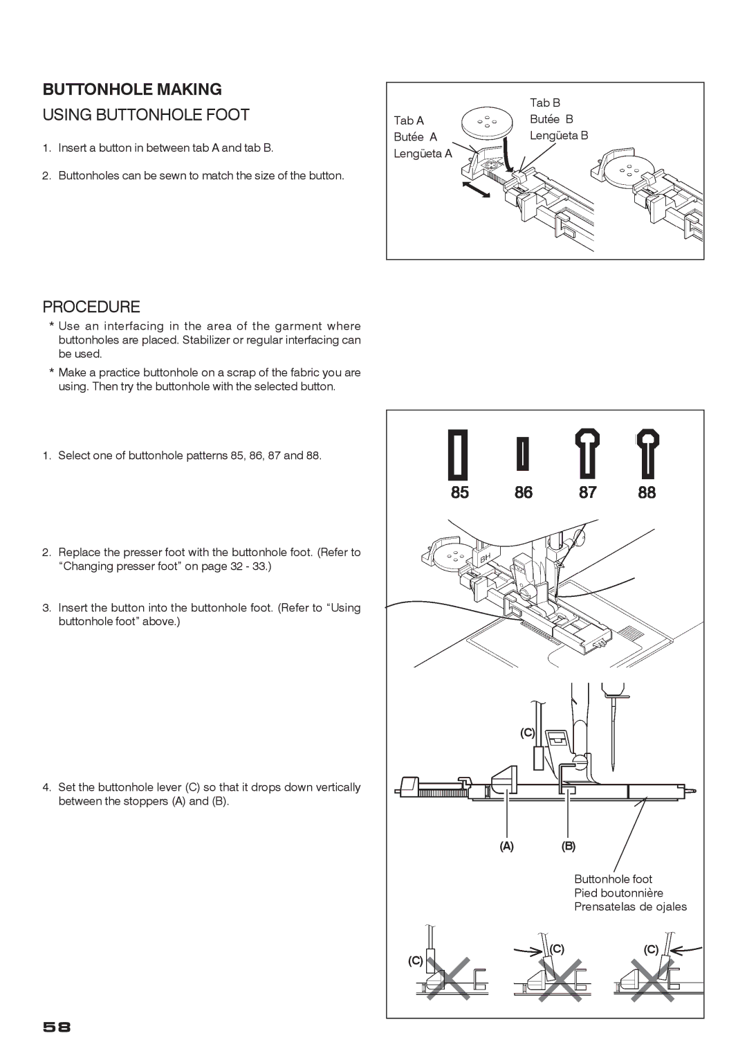 Singer CE-200 instruction manual Buttonhole Making, Using Buttonhole Foot, Procedure 