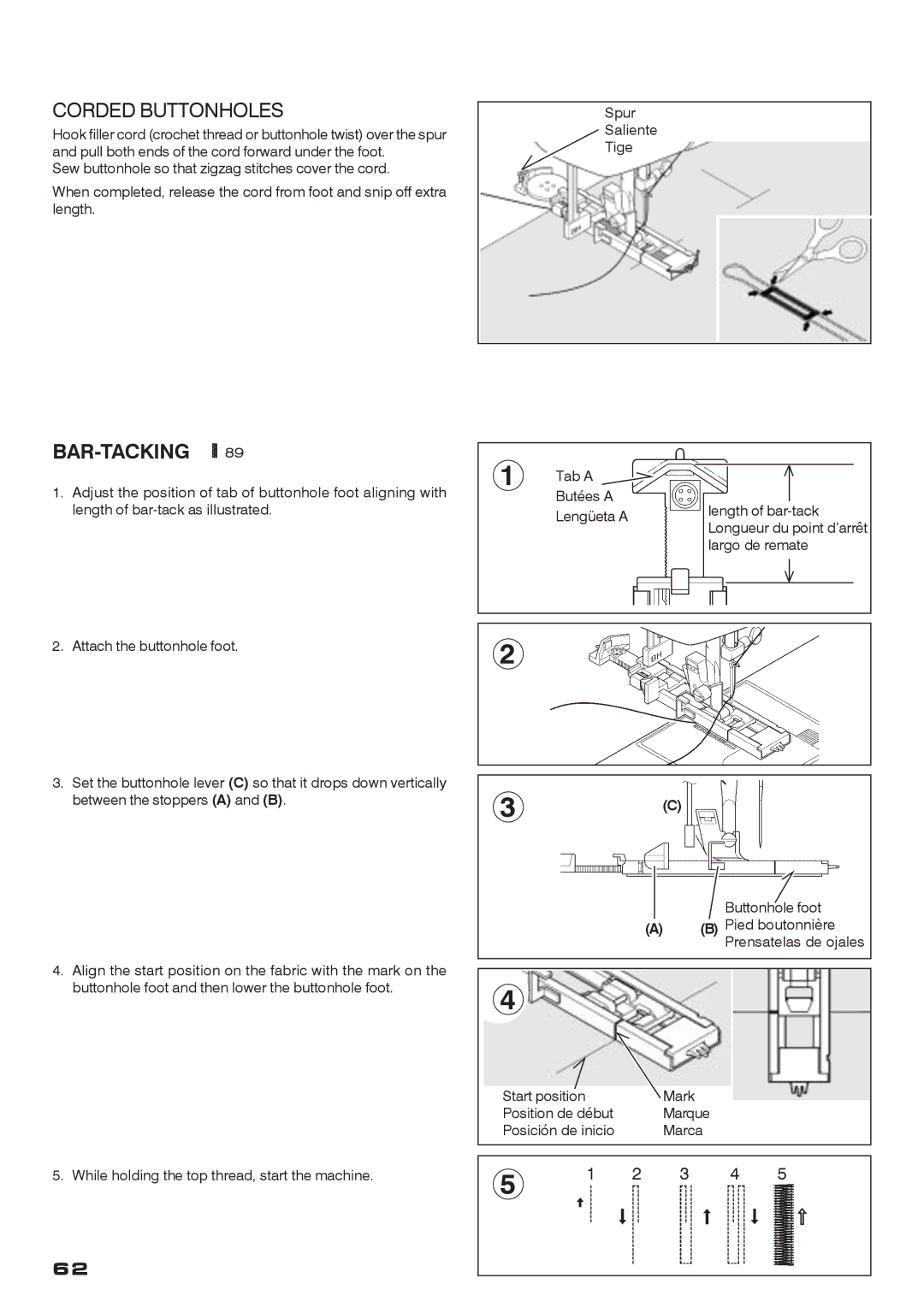 Singer CE-200 instruction manual Corded Buttonholes, Bar-Tacking 