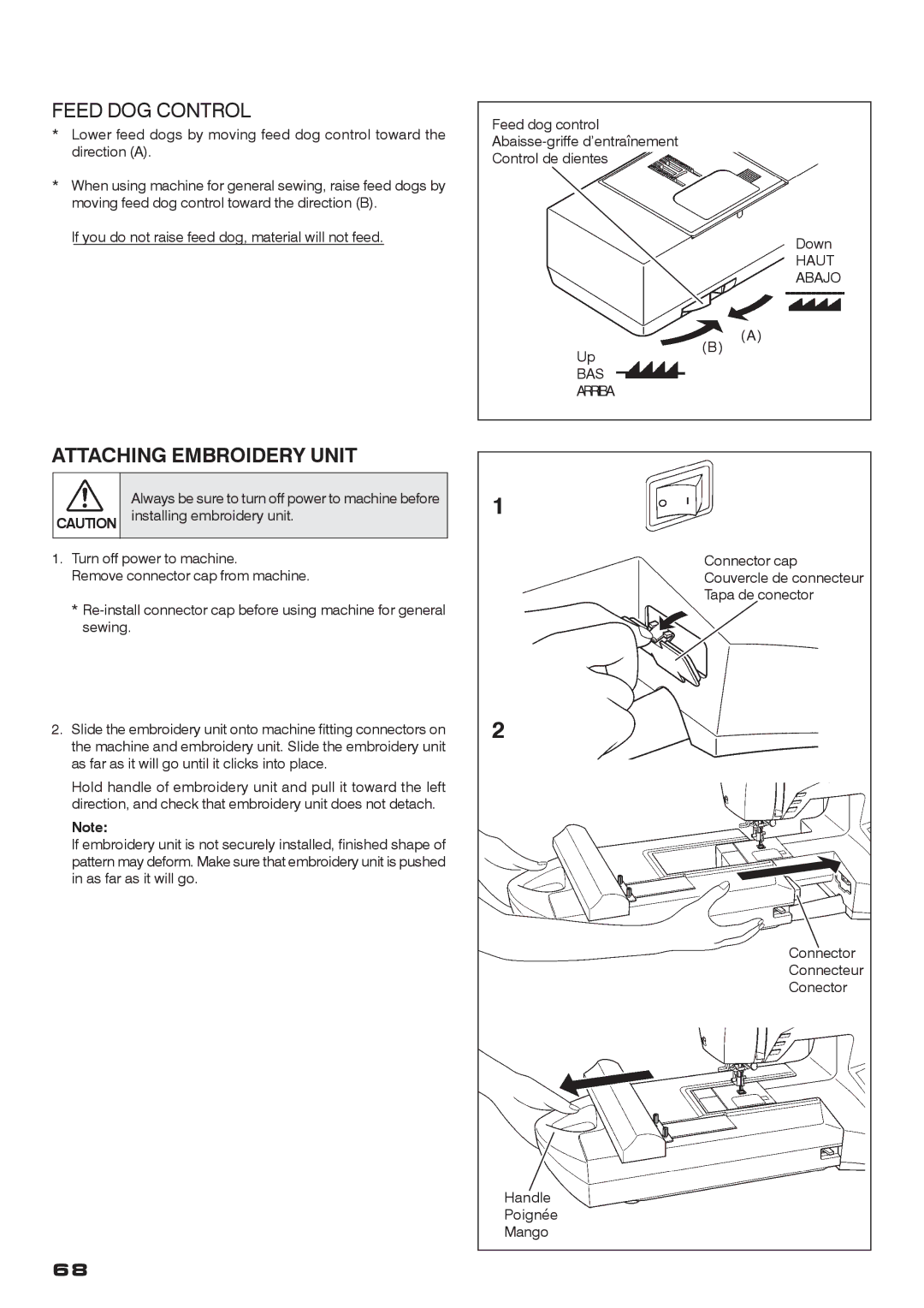 Singer CE-200 instruction manual Feed DOG Control, Attaching Embroidery Unit 