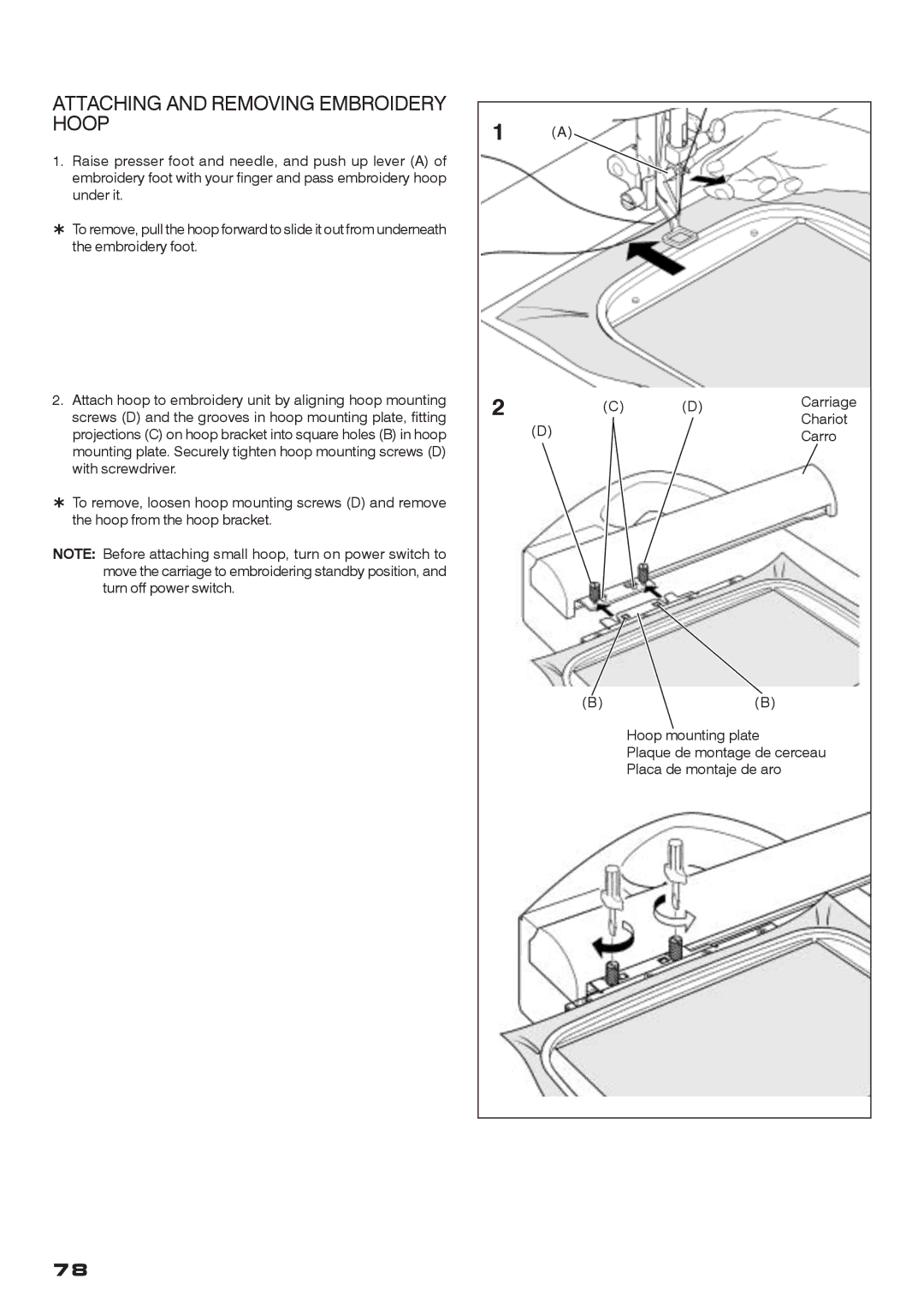 Singer CE-200 instruction manual Attaching and Removing Embroidery Hoop 