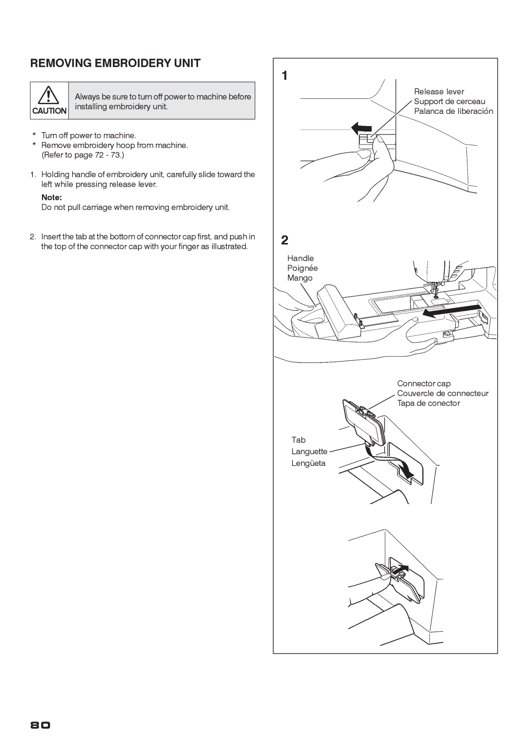 Singer CE-200 instruction manual Removing Embroidery Unit 