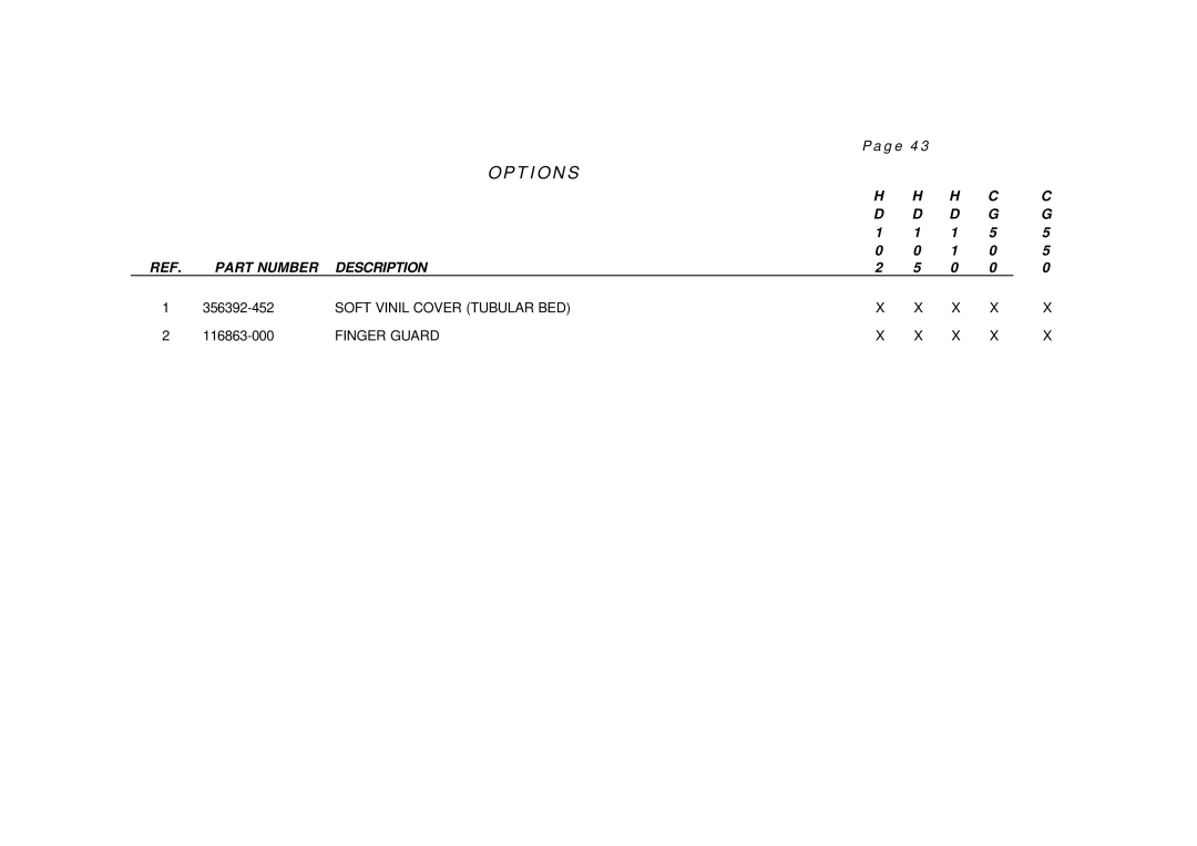 Singer HD 105, CG-550, HD 102 manual Options 